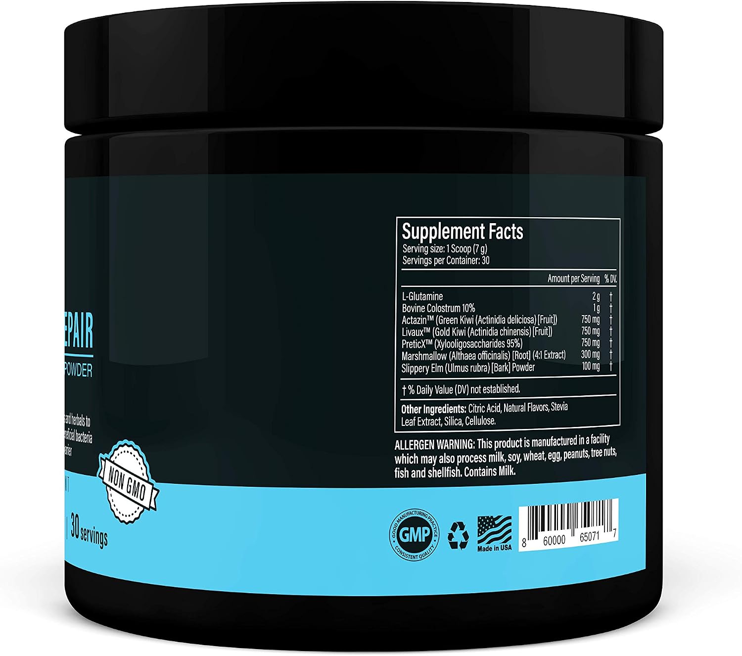 Gut Food and Repair- GI Tract & Leaky Gut Repair Powder with Trademark Prebiotics, Glutamine, Marshmallow Root, Slippery Elm Bark, Colostrum