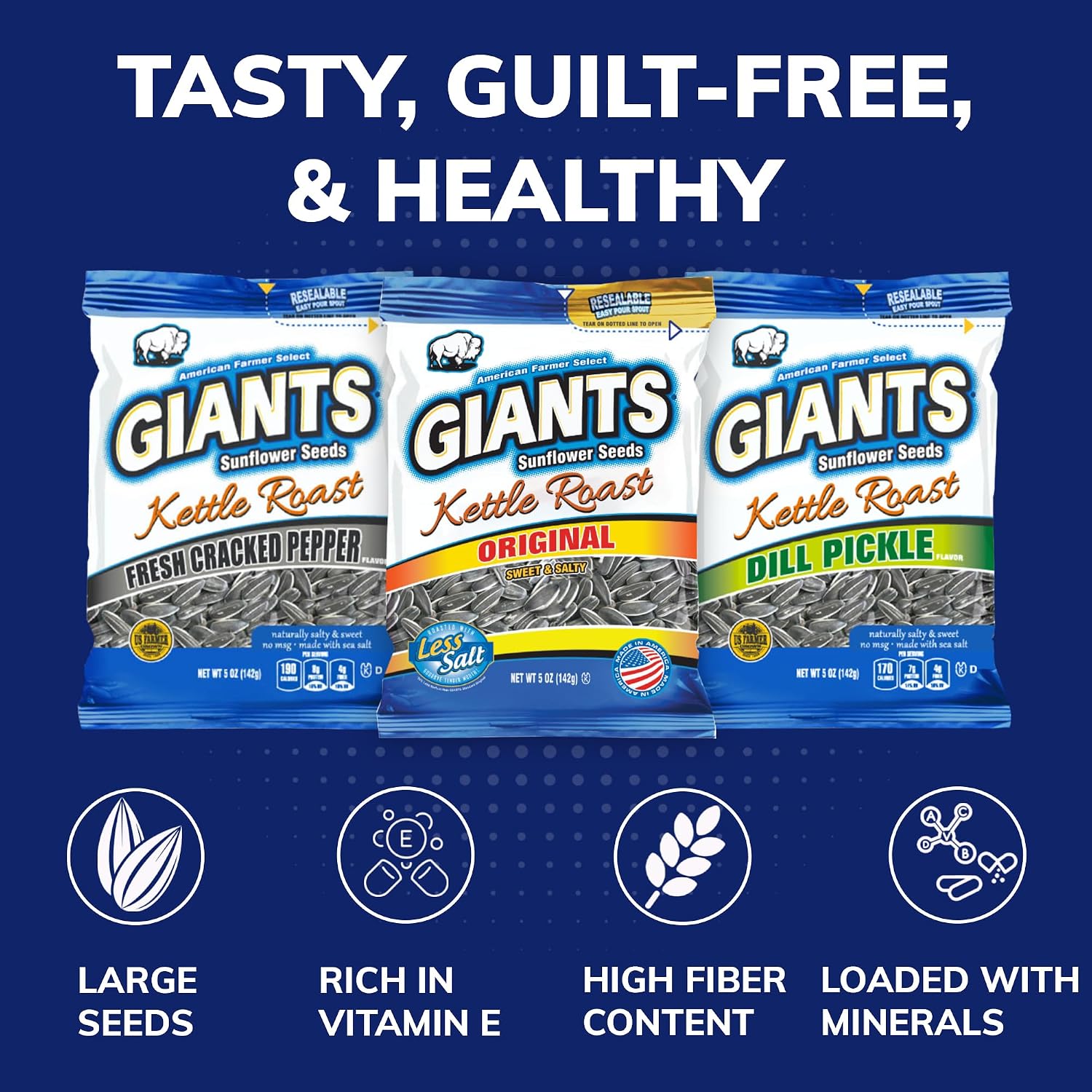 GIANTS Original Sunflower Seeds - Sunflower Seeds to Eat, Sunflower Seeds Bulk, Lightly Salted Sunflower Seeds for Eating, High Protein Snack - 5.75 oz Resealable Bags (Case of 12)