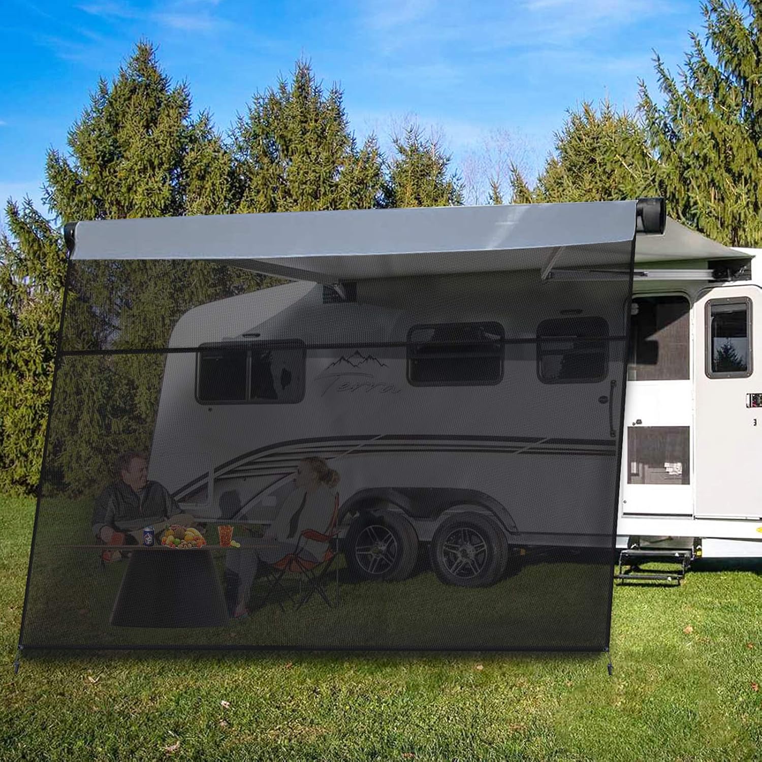 RV Awning Sun Shade Screen with Zipper 9' X 10'(Fit for 11' Awning)