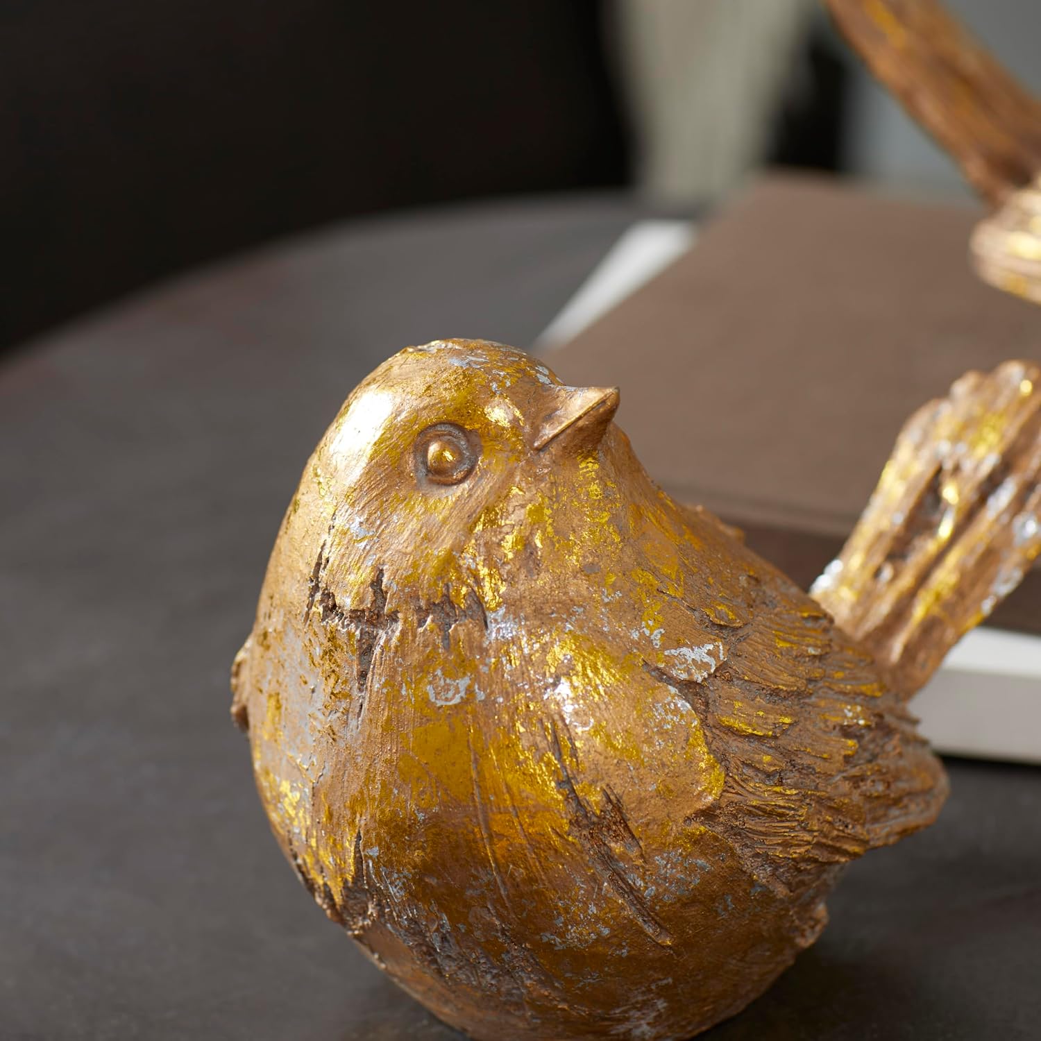 Deco 79 Polystone Bird Decorative Sculpture Home Decor Statues, Set of 2 Accent Figurines 8"W, 6"H, Gold