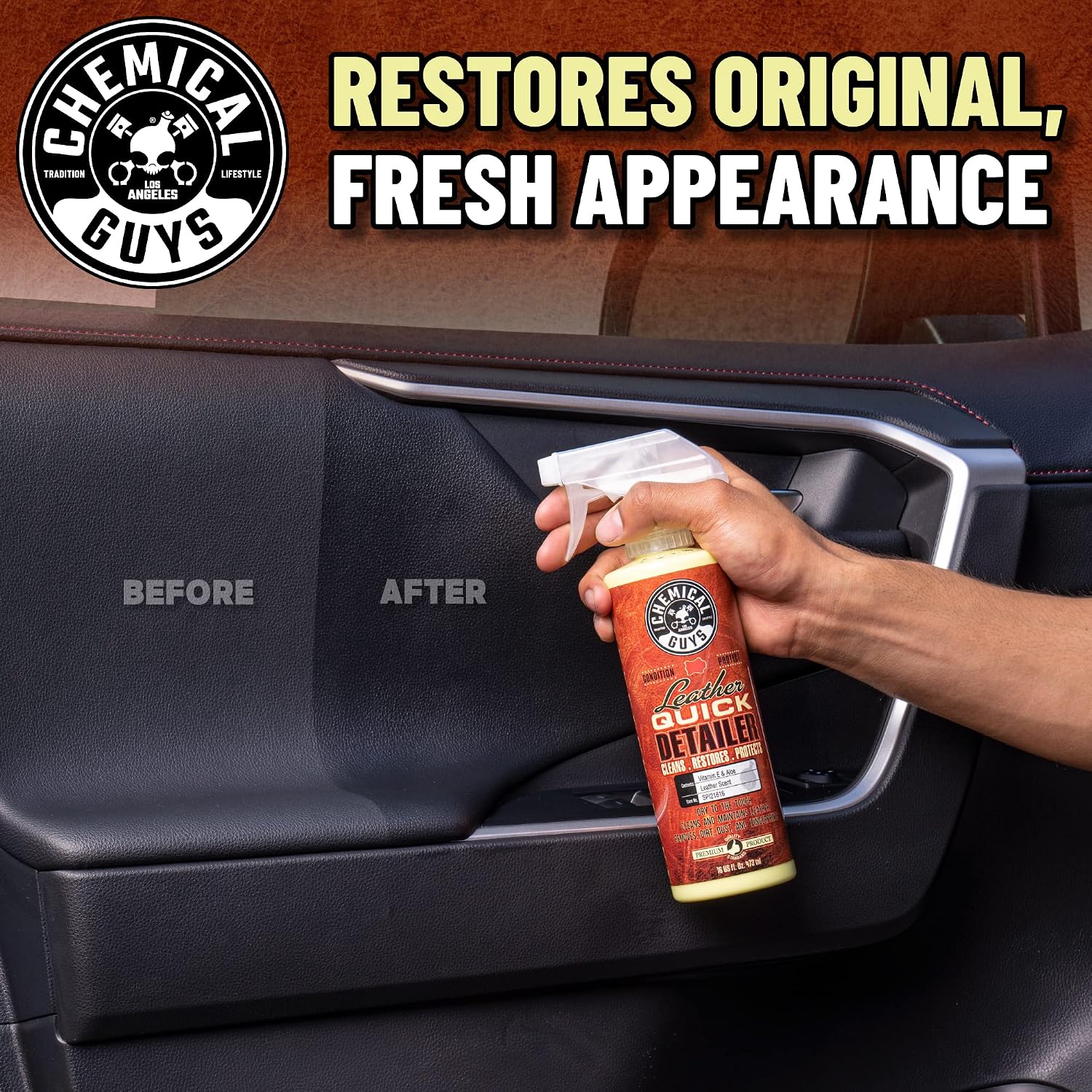 Chemical Guys, Leather Quick Detailer, Cleaner & Conditioner Spray, 16 oz | Quick spray cleans and conditions seats, furniture and apparel, safe on natural, synthetic and faux leather