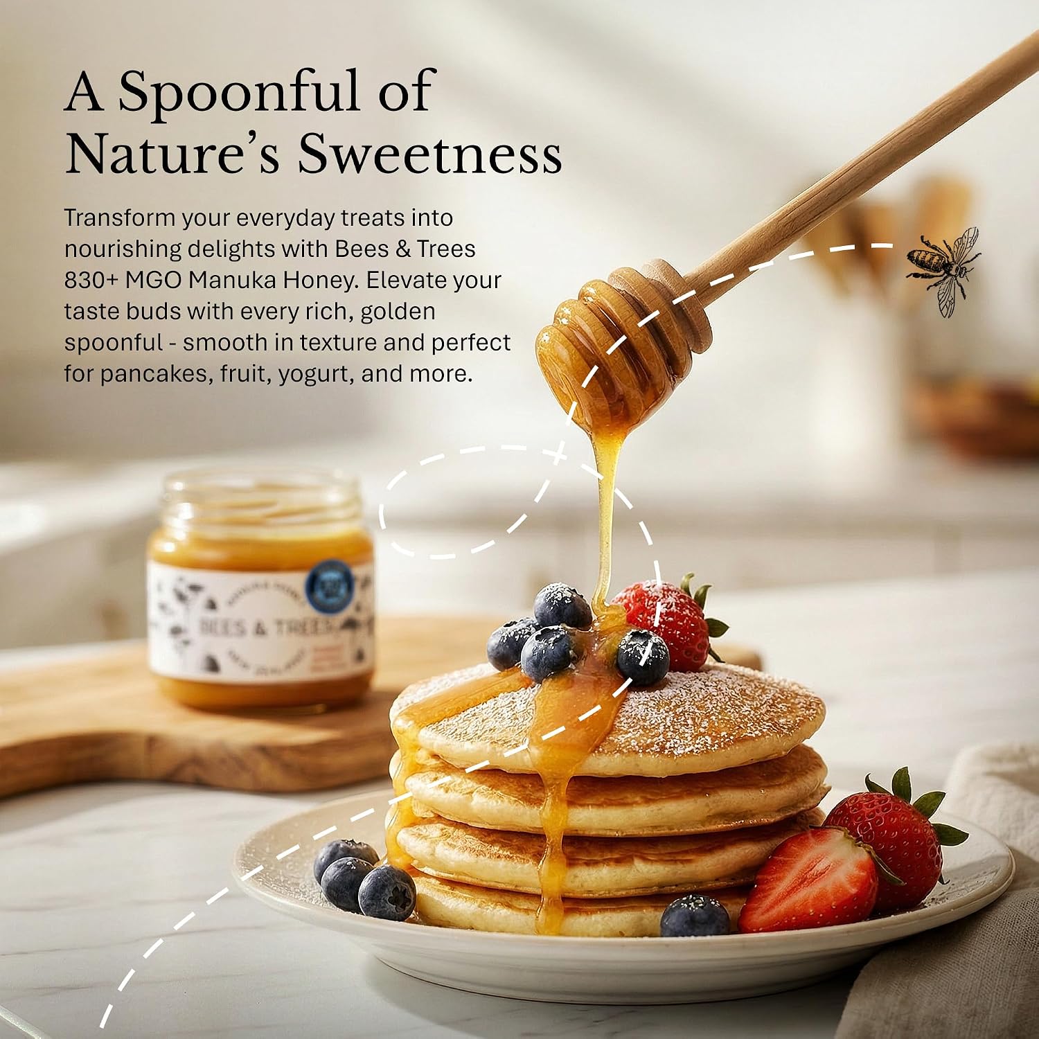 Bees & Trees Manuka Honey 550+ MGO - Raw Pure New Zealand Monofloral, 380g | Natural, Unpasteurized, Minimally Processed Mānuka Honey for Your Daily Routine, Tea, Coffee & Smoothies
