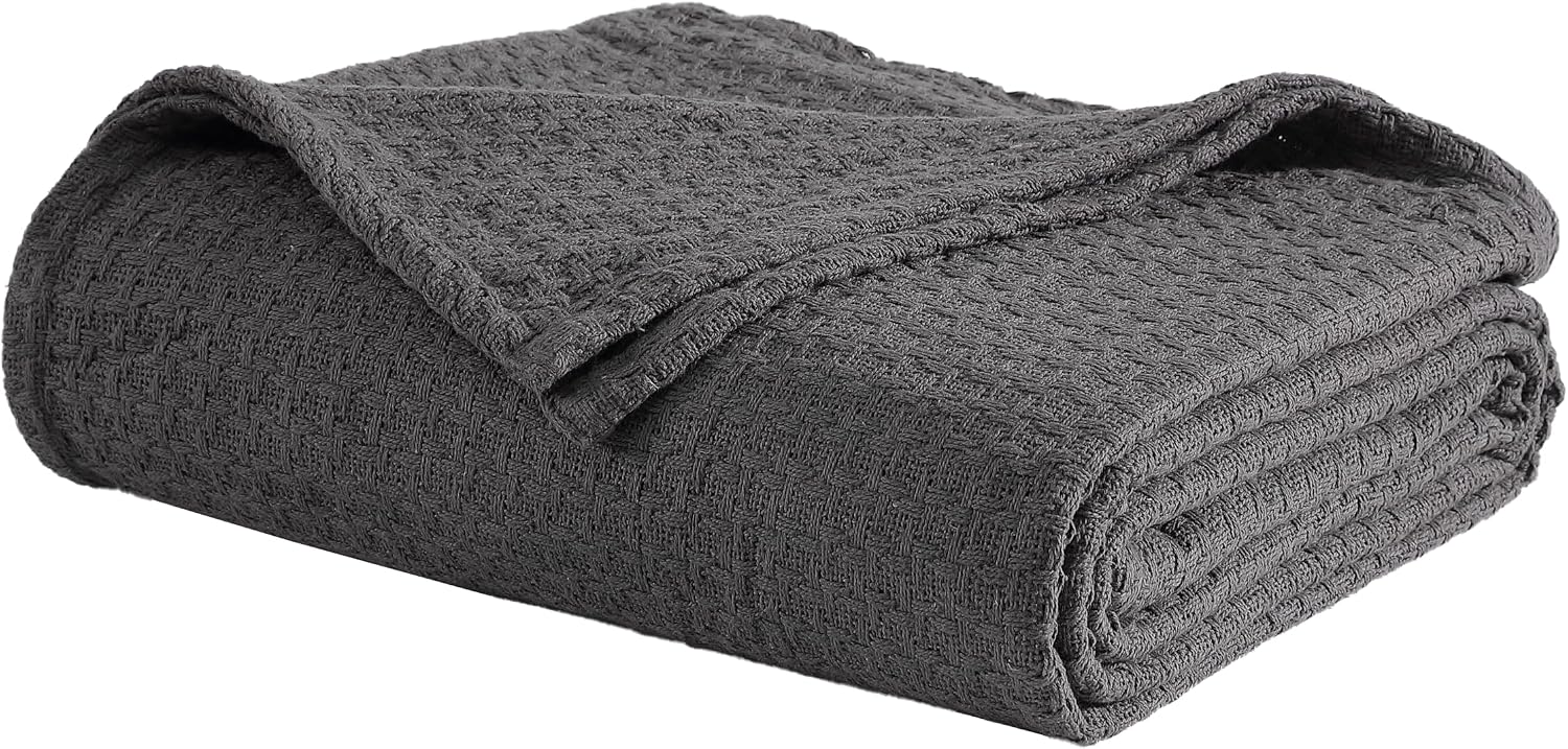 Grand Hotel Lightweight Full/Queen Blanket, 100% Cotton, Pearl Blue | All-natural yarn-dyed mercerized cotton is exceptionally durable, breathable and soft