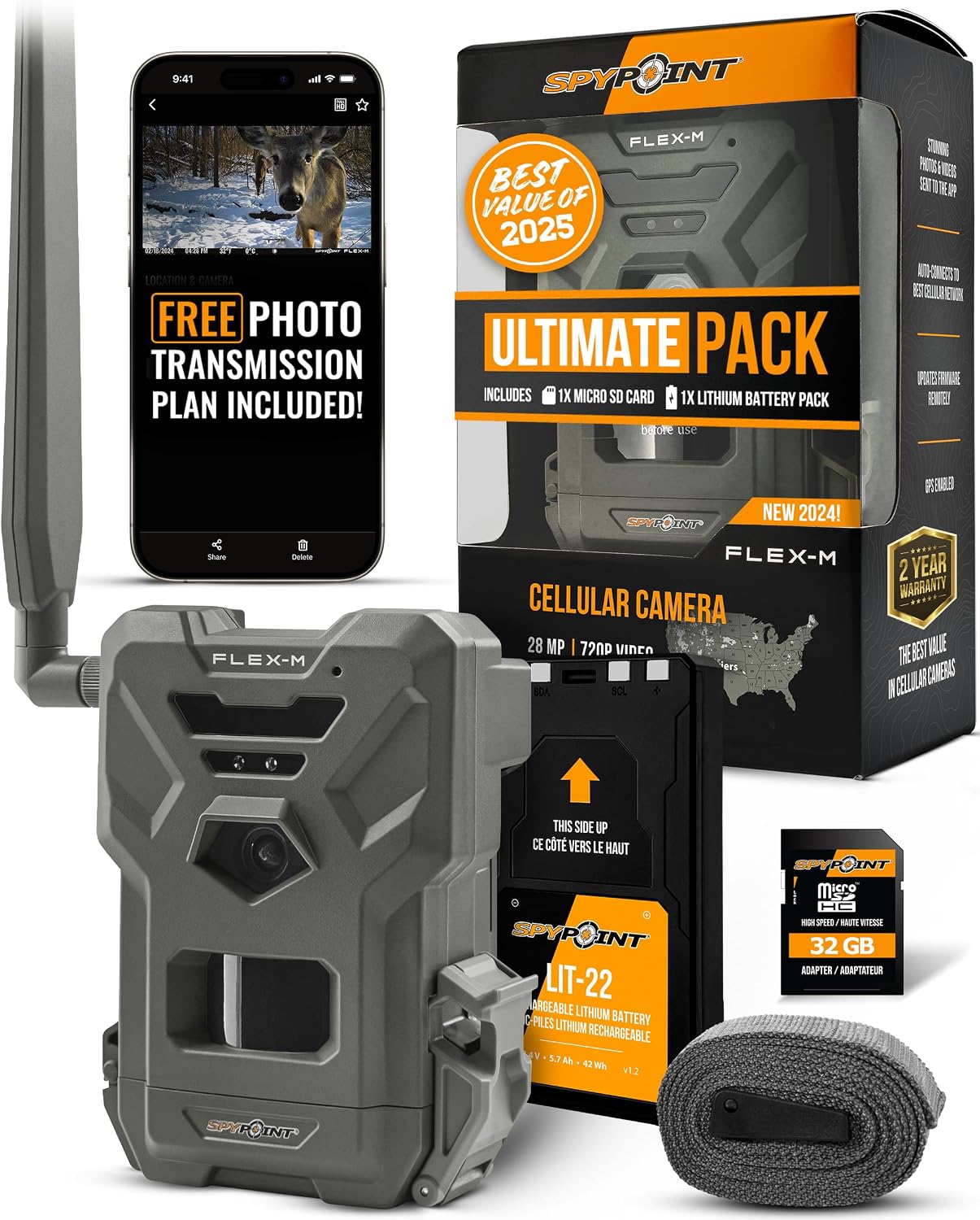 SPYPOINT Flex-M Twin Pack Cellular Trail Cameras - Best Hunting Accessories, No WiFi Needed, GPS, Night Vision, Dual-Sim LTE, IP65 Water-Resistant Game Camera, 28MP Photos, 720p Videos + Sound (2) | IP65 Water-Resistant Game, 720p Videos + Sound, 28MP Ph…