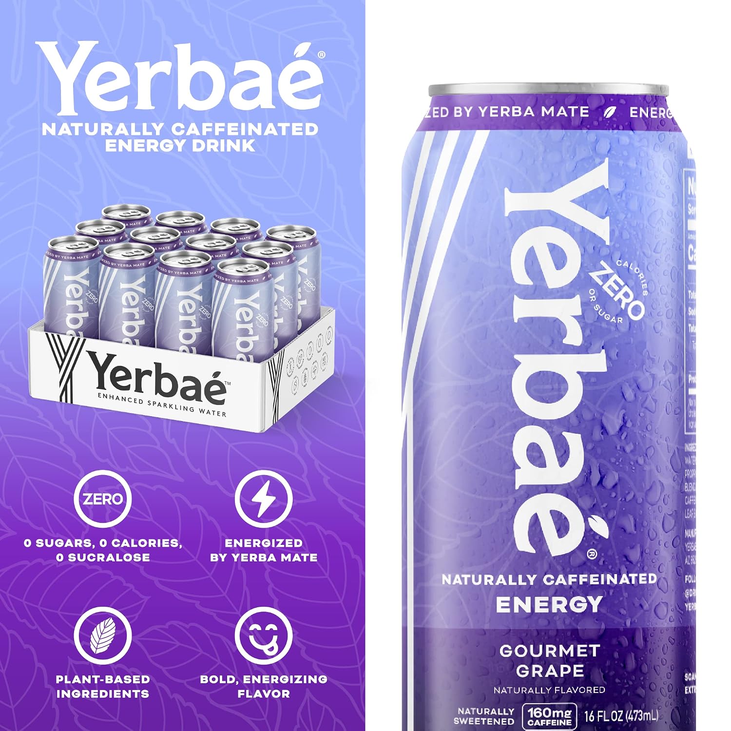 Yerbaé Energy Seltzer - Variety Performance Pack. No Sugar/Calories/Carbs. Energized by Yerba Mate Naturally Caffeinated Plant-Based, Healthy Alternative to Coffee/Sugary Sodas, Pack of 12, 12oz cans