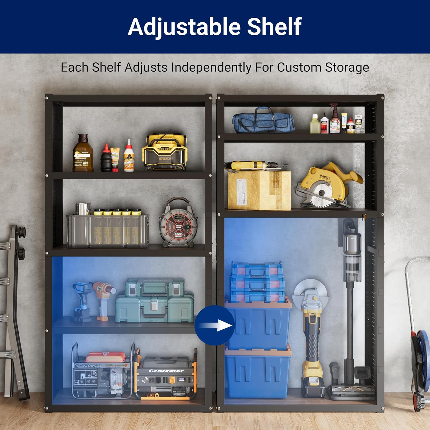 FLEXIMOUNTS 117"W Modular Garage Storage Cabinet with Workbench, Black | 6 Doors, 3700lbs capacity, Metal board shelf includes pegboard, 3-in-1 metal tool cabinet, 24-gauge steel, FLEXIMOD Series