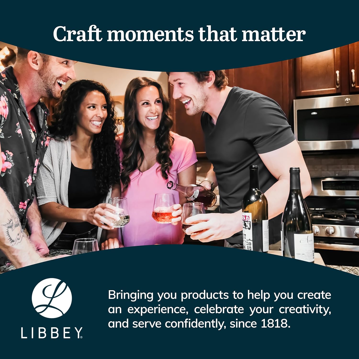 Libbey Classic Blue All-Purpose Stemless Wine Glasses Set 6, Timeless Wine Cups Set of 6, 15.25 Oz, Wine Glass Set for Dinners, Weeknights