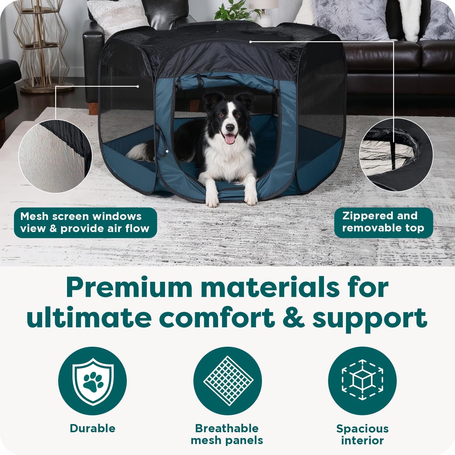 Furhaven Portable Dog Playpen Cat Tent, Pet playground,Kennel foldable indoor outdoor zippered puppy crate - Hunter Green, Medium