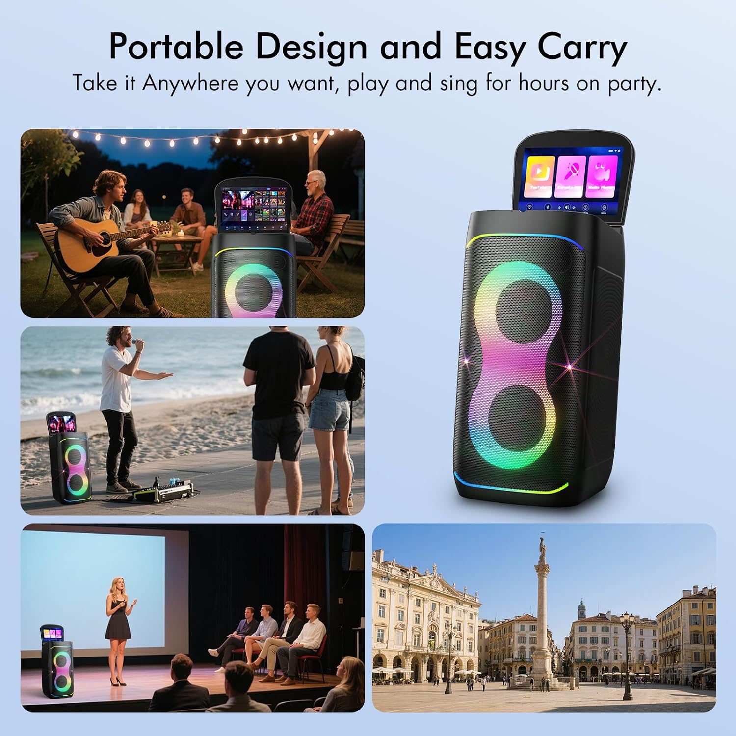 Smart Karaoke Machine with 10.1 Inch Screen, with Lyrics Display, Build-in Karaoke APP, 300W Powerful Speaker, 2 Wireless Microphones