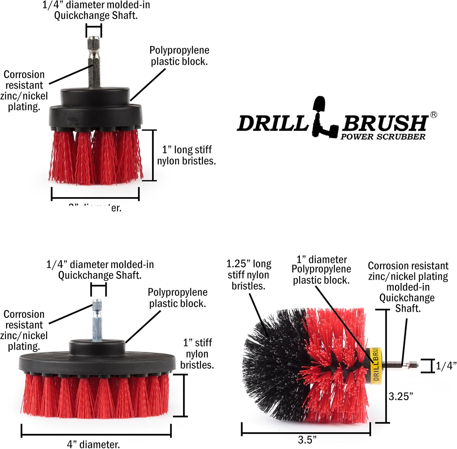 Drillbrush Drill Brush Attachment Set for Bathroom, Tile & Grout Cleaning | Power Scrubber Brush Kit for Bathtub & Shower - All-Purpose Household Cleaning Brushes for Drill - Electric Grout Cleaner Kit