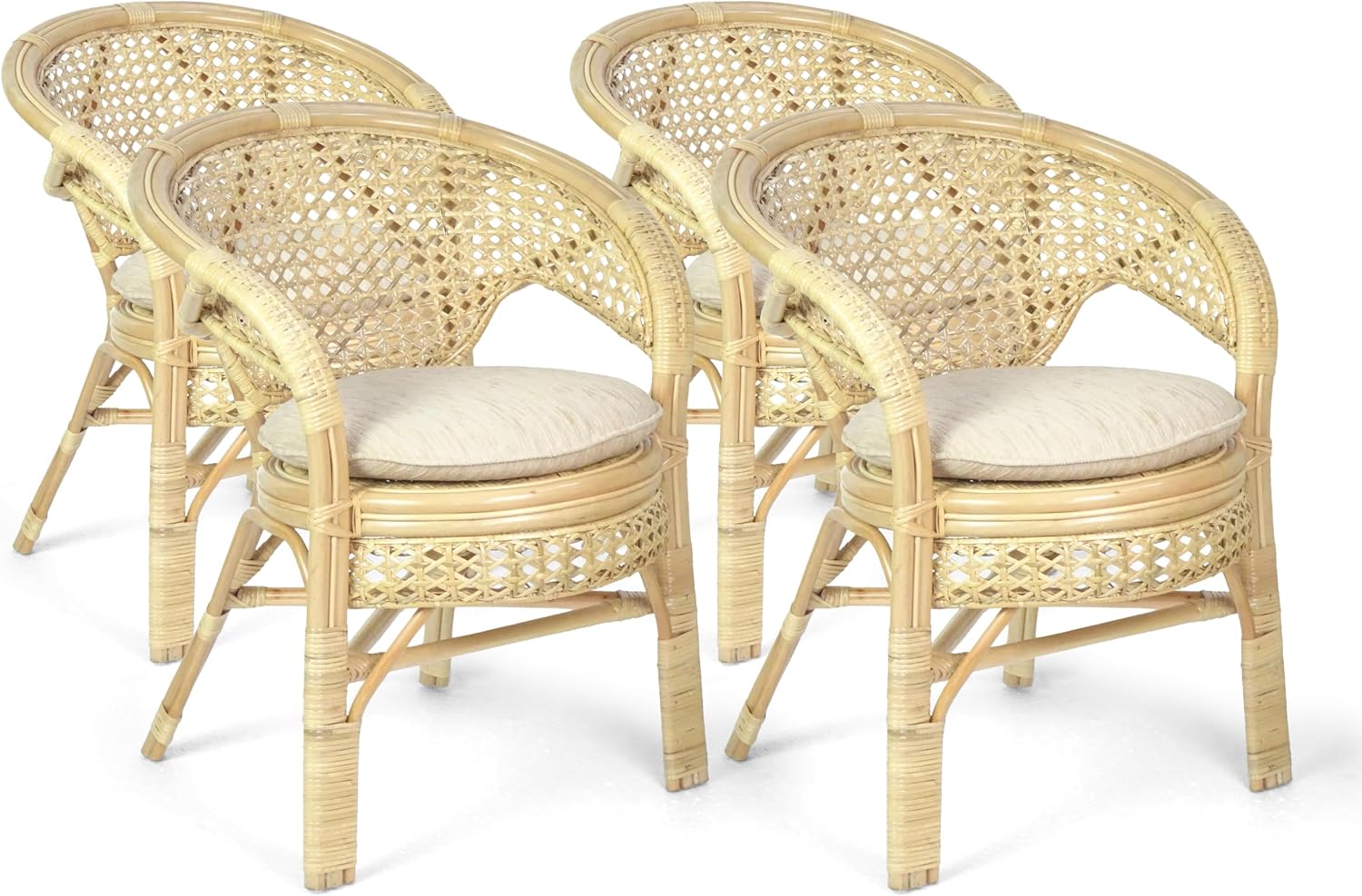 Pelangi Handmade Rattan Dining Wicker Chair Colonial Color w/Cream Cushion