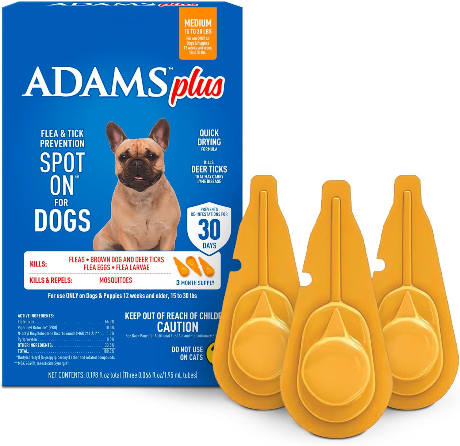 ADAMS Plus Flea & Tick Prevention Spot On for Extra Large Dogs, 3 Pack