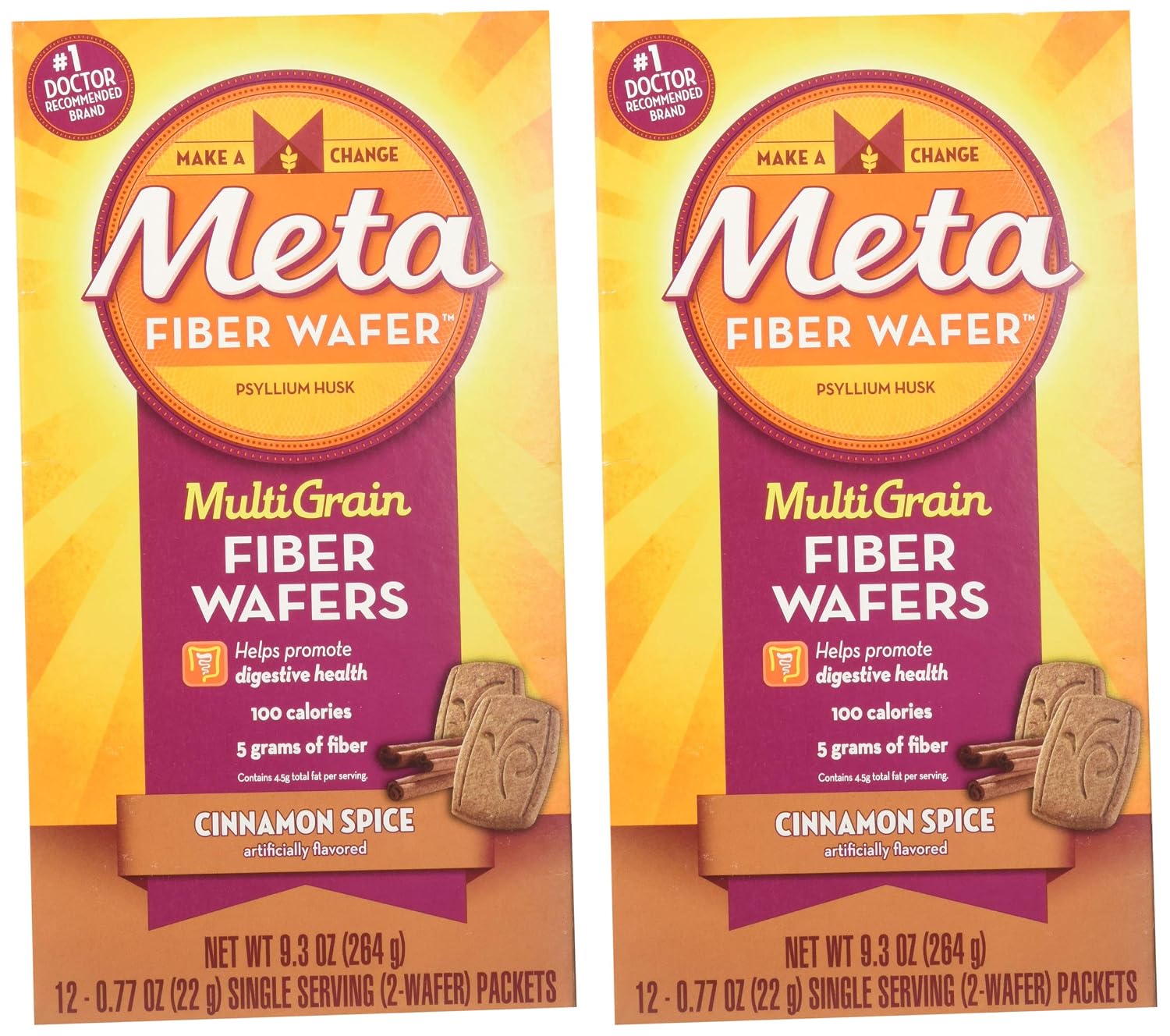 Special Pack of 2 METAMUCIL WAFERS CINNAMON.77oz, 12 per pack