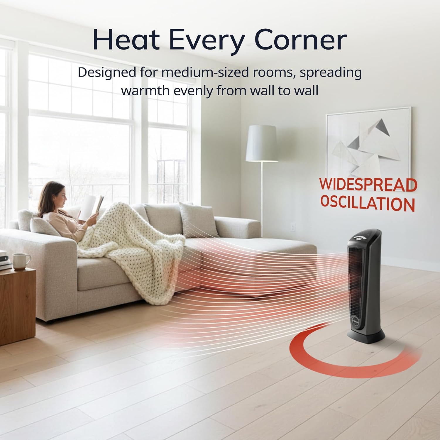Lasko 1500W Ceramic Tower Space Heater with Remote, Thermostat, Timer & Widespread Oscillation, Portable Electric Heater for Indoor Use