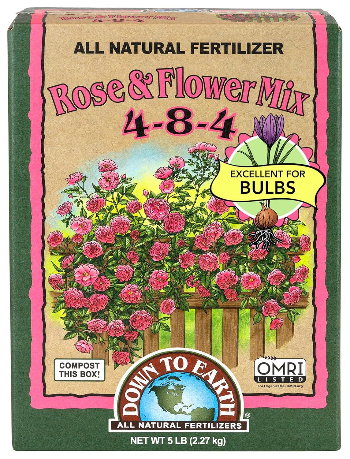 Down To Earth All Natural Fertilizers Organic Rose & Flower Mix - 1 lb | Plant Food for Roses, Bulbs, Flowers, Ornamentals, Perennials, 4-8-4 Formula for Flower Beds, Container Gardens