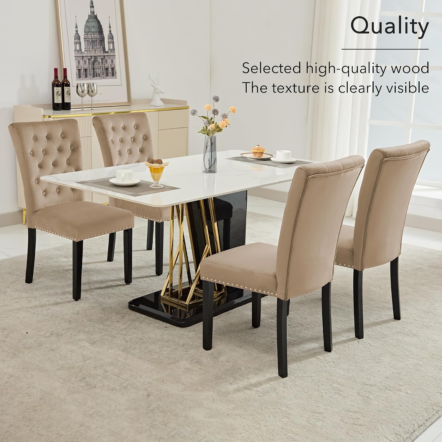 adochr Velvet Dining Chairs Set of 2, Parsons Kitchen Chair, Blue