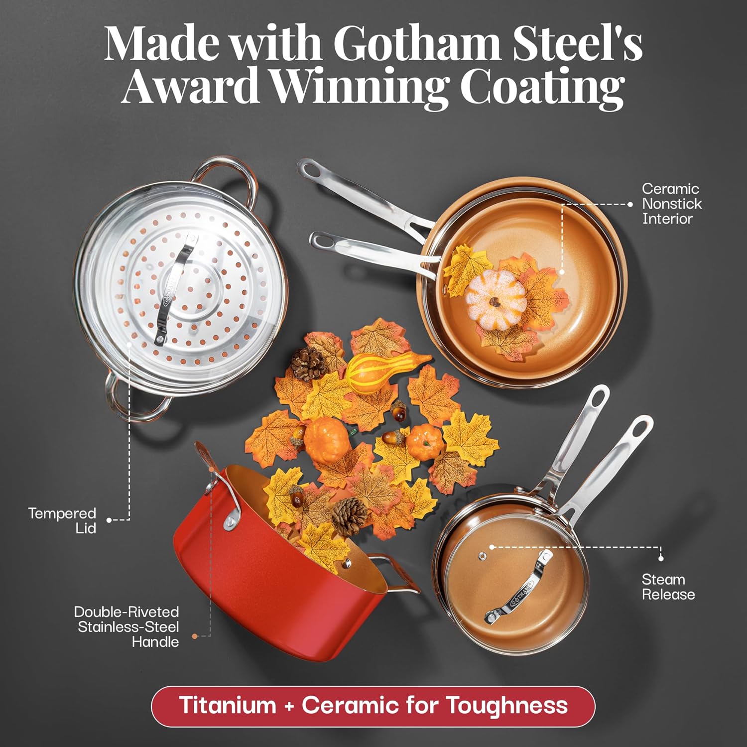Gotham Steel 20 Pc Pots and Pans Set Nonstick Cookware + Bakeware Set, Complete Ceramic for Kitchen, Non Stick with Lids, Dishwasher / Oven Safe