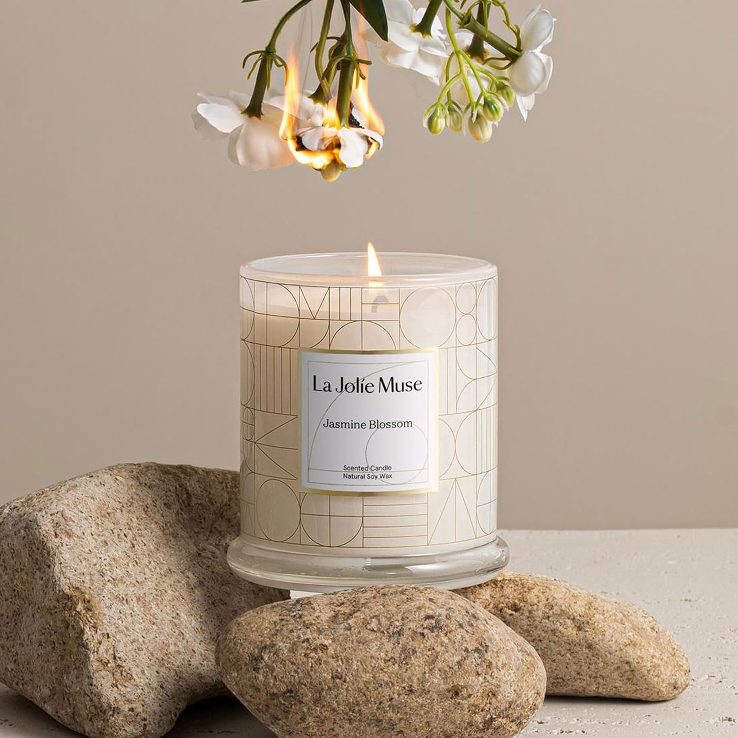 LA JOLIE MUSE Jasmine Floral Scented Candles for Home, Natural Soy 70 Hrs | Luxury White Jar Candle, Clean Non Toxic, Decorative Candle for Candle Warmer, Gifts for Women & Mom, Floral Engaged Candles