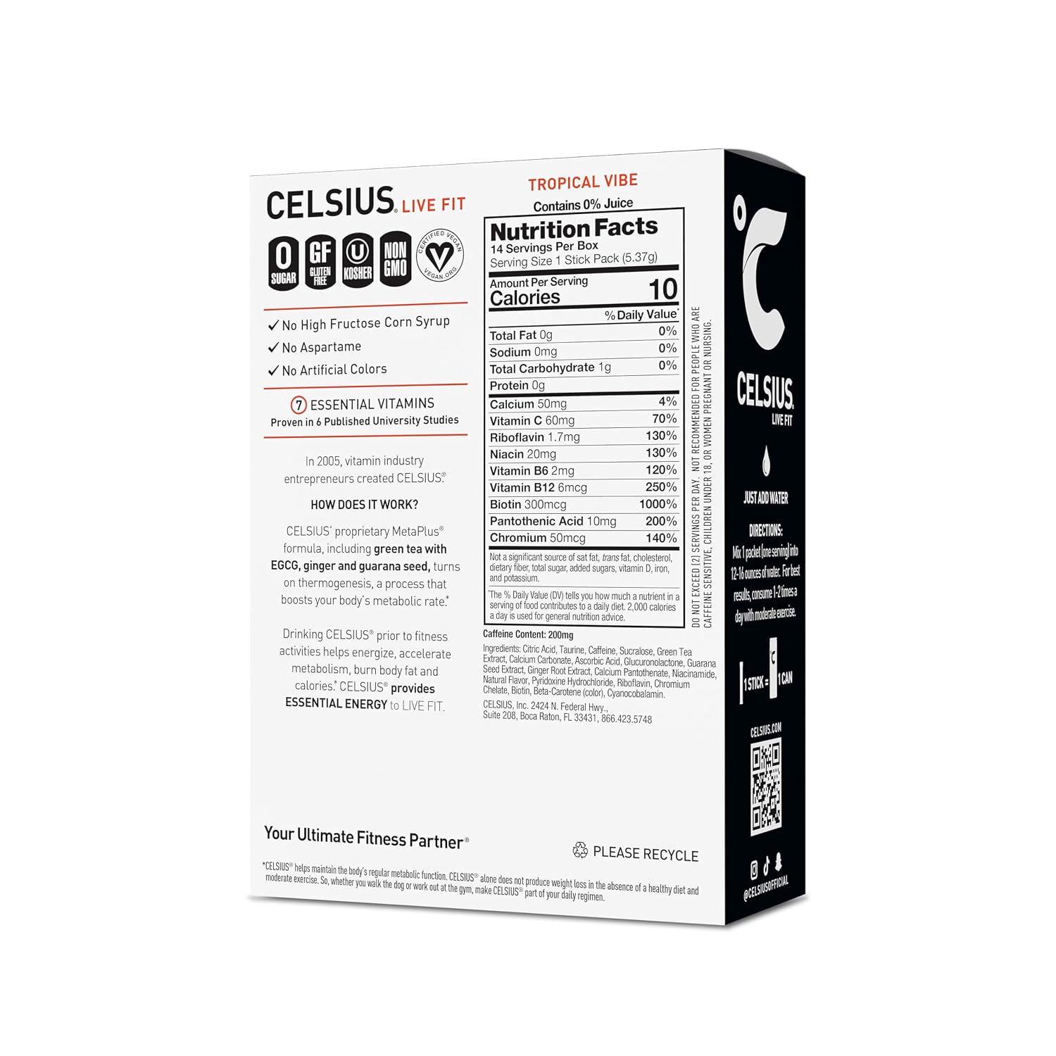 CELSIUS On-The-Go Powder Stick Packs, Zero Sugar (14 Sticks per Pack)