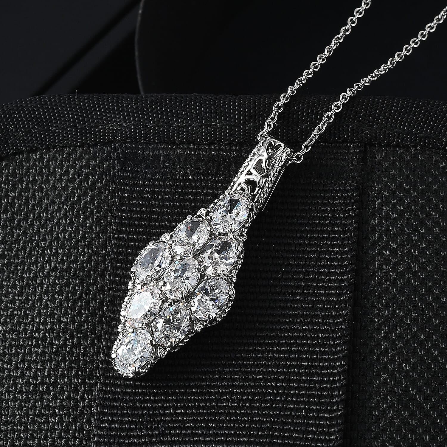 Cubic Zirconia Pendant Necklace in Stainless Steel 20 Inches