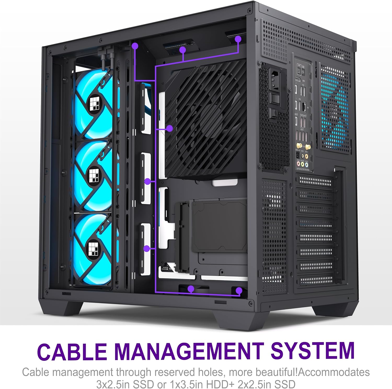 FOIFKIN F600 PC Case - Pre-Installed 7 PWM ARGB Fan, ATX Mid-Tower Gaming PC Case, 270° Panoramic Glass with Type-C, FOIFKIN (Black, F600)