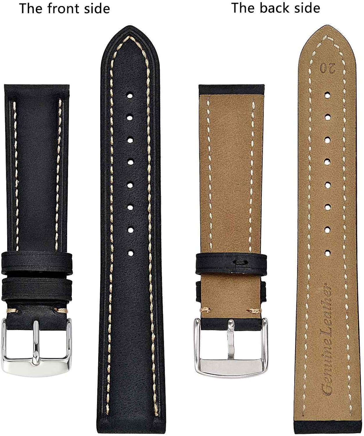 BISONSTRAP Watch Strap, Vintage Leather Replacement Bracelet, Band Width-14mm 15mm 16mm 17mm 18mm 19mm 20mm 21mm 22mm 23mm 24mm
