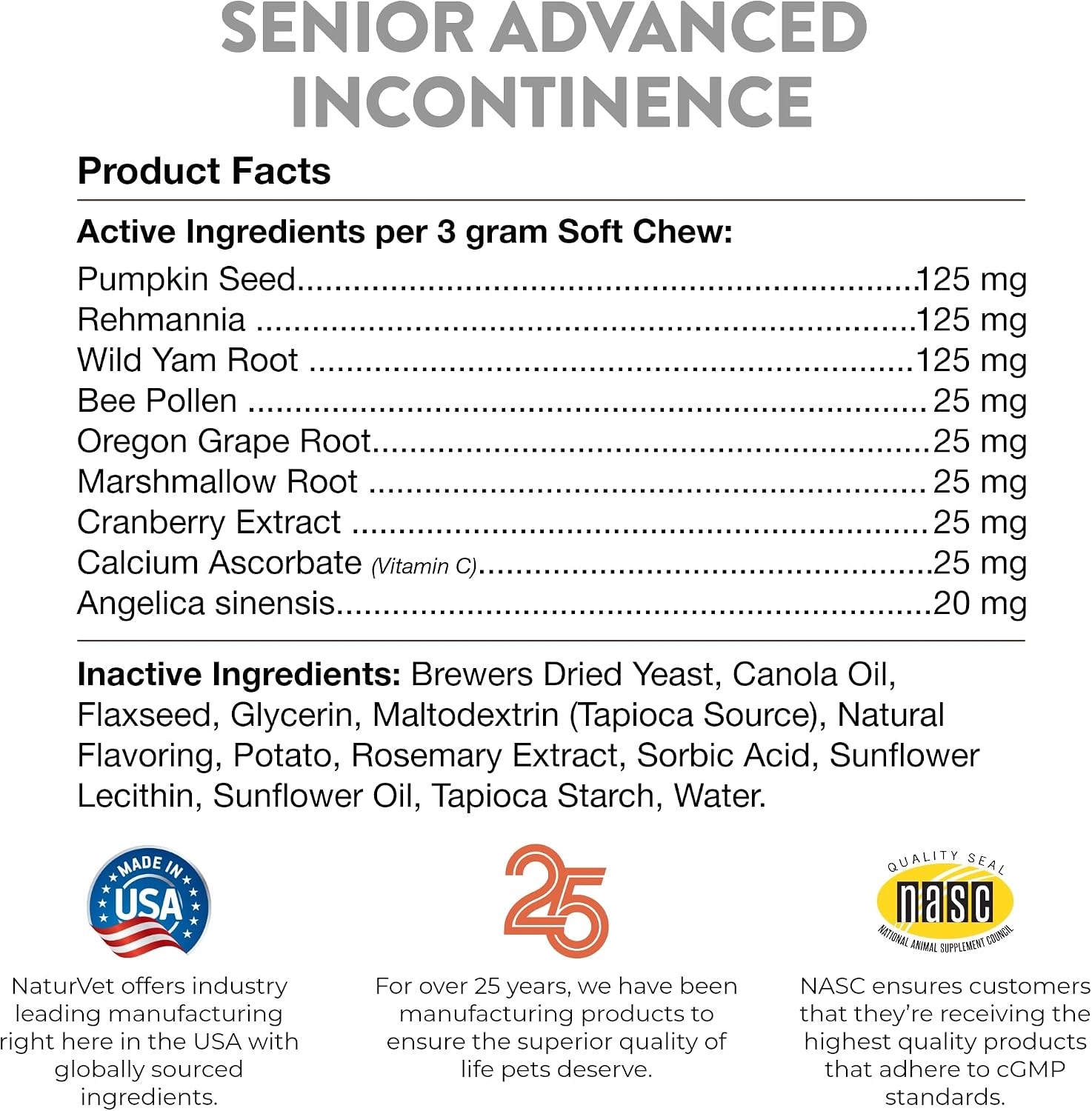 NaturVet Senior Advanced Incontinence Dog Supplement - 60 Ct