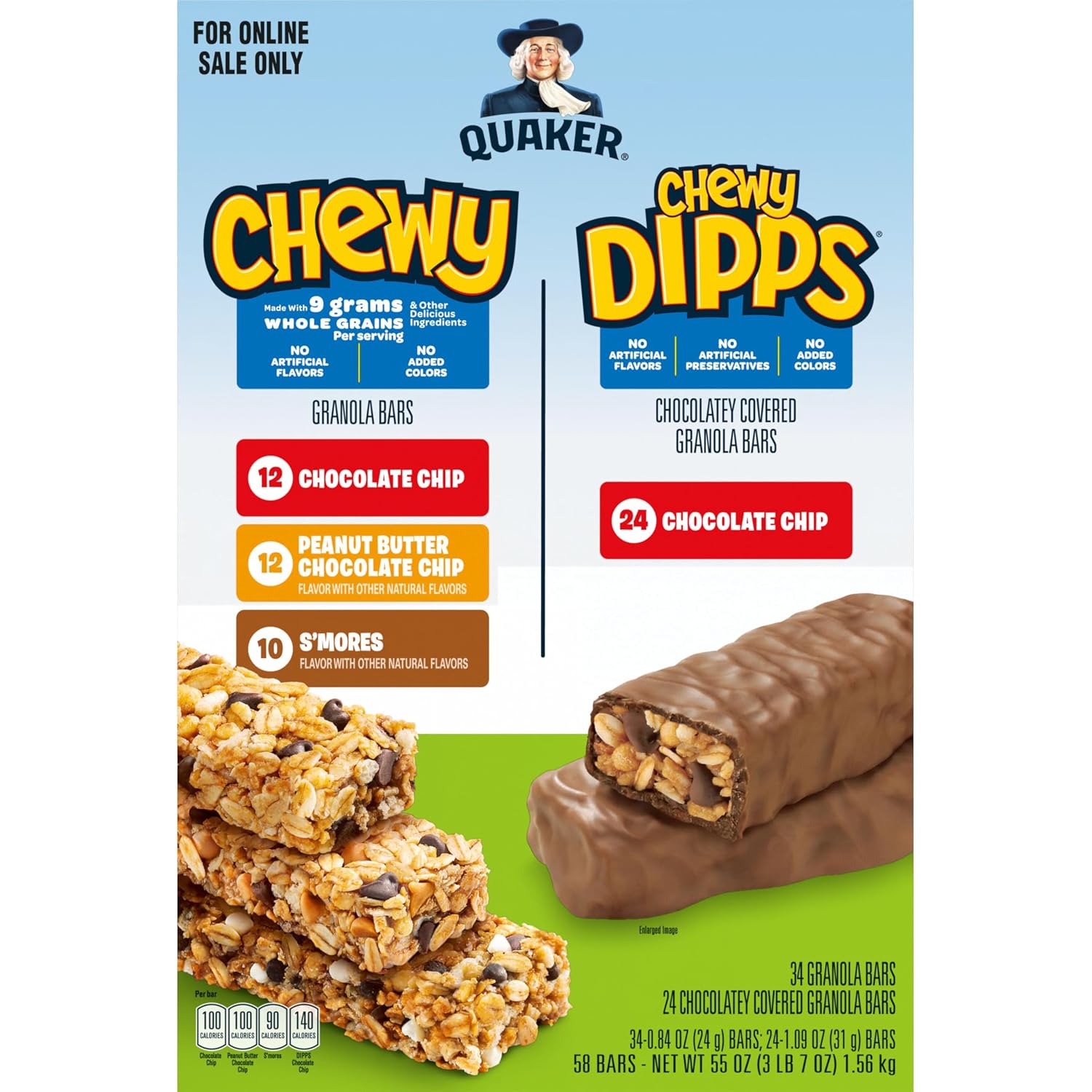Quaker Chewy Granola Bars, Chocolate Chip, 58 Count - Packaging May Vary