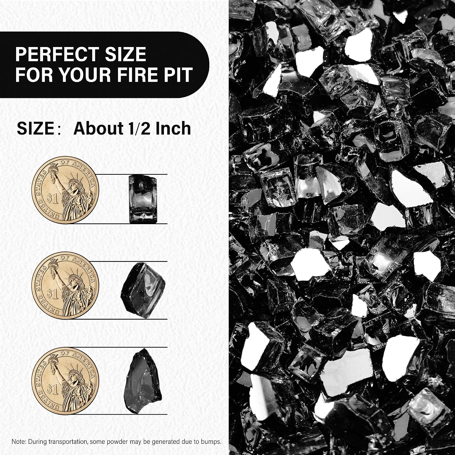 NUPICK 20 Pound Fire Glass, 1/2 Inch Reflective Fire Pit Glass