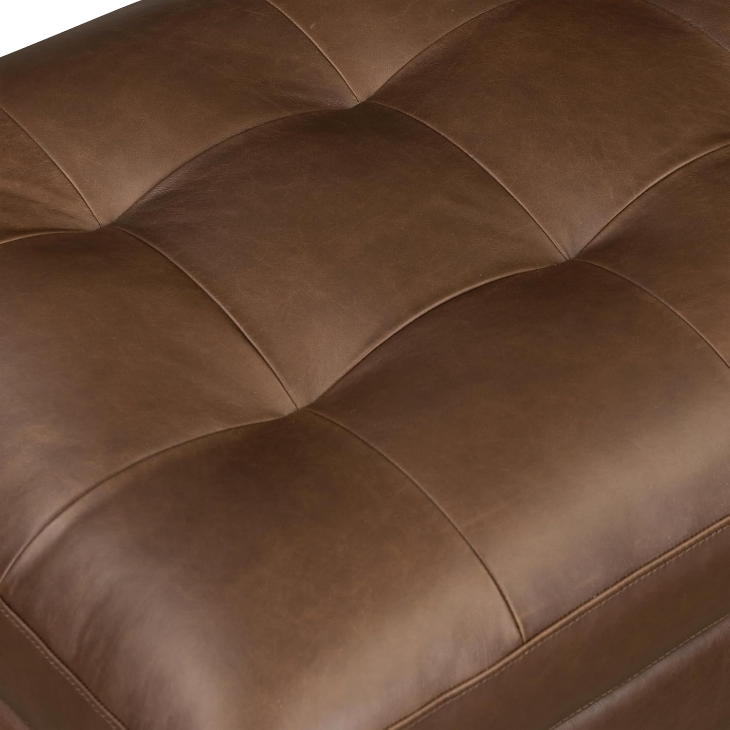 Poly & BARK 55" Tufted Leather Bed Bench for Bedroom End of Bed - Living Room Entry Way Bench - Pure Italian Leather Upholstery with a Solid Wood Frame - Ottoman Bench with Wooden Legs - Cognac Tan