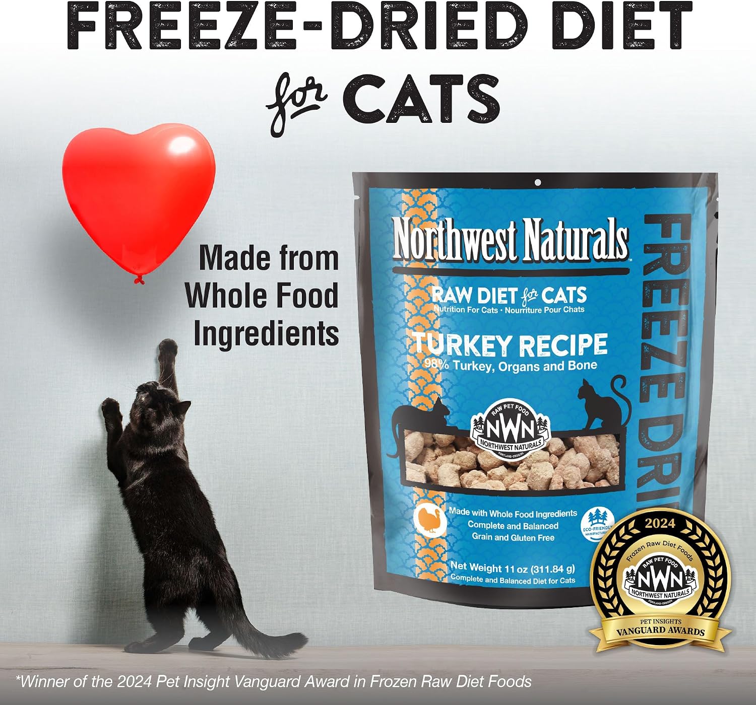 Northwest Naturals Freeze-Dried Turkey Cat & Kitten Food – Bite-Sized Nibbles – Healthy, Limited, Human-Grade Ingredients, All-Natural, High-Protein Raw Diet – Complete & Balanced, Made in USA, 11 oz