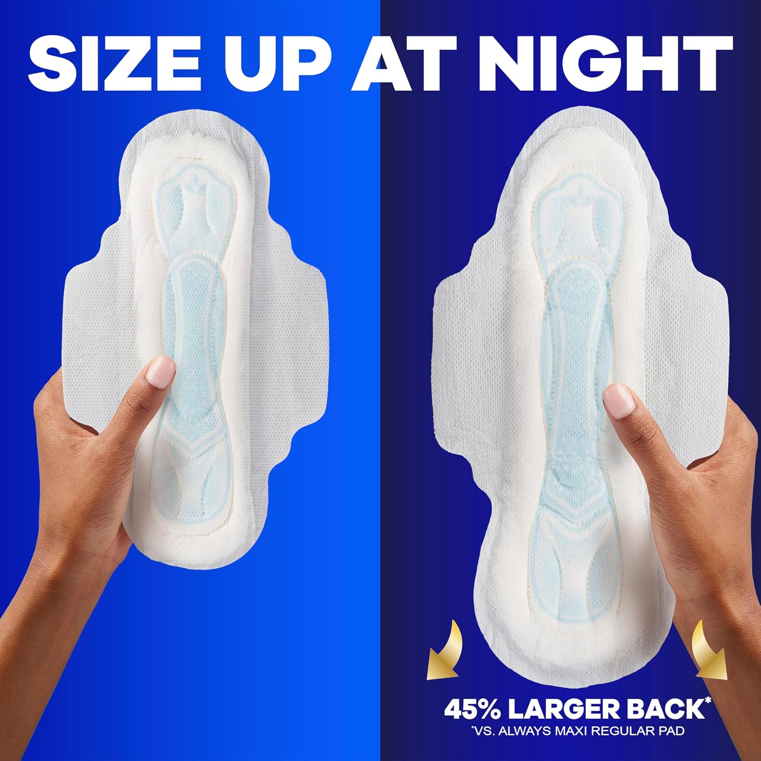Always Maxi Overnight Feminine Pads with Wings for Women, Size 4, Overnight Absorbency, Unscented, Up to 100% Leak-Free Protection, 48 Count