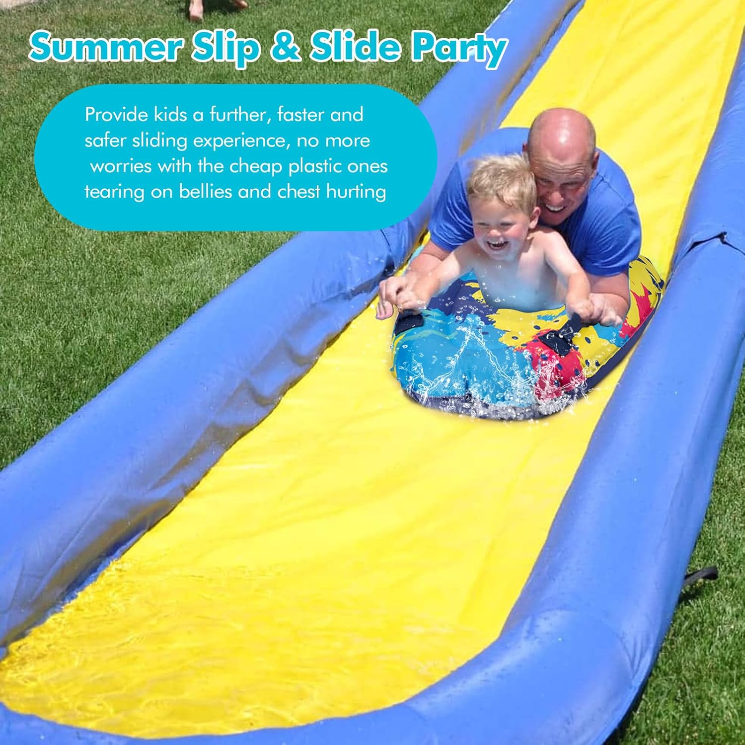 Inflatable Boogy Boards for Beach Travel Toys, 30” Cavas Slip Slide Water Park Body Surfing Board with Handles