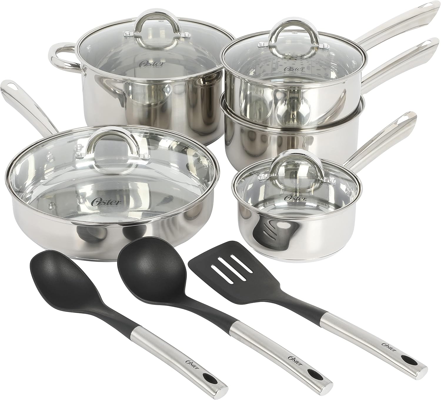 Oster Dutch Oven with Steamer Basket 3-Quart - Sangerfield Stainless Steel, Stovetop Steamer for Vegetables, Rice & Tamales, Dishwasher Safe