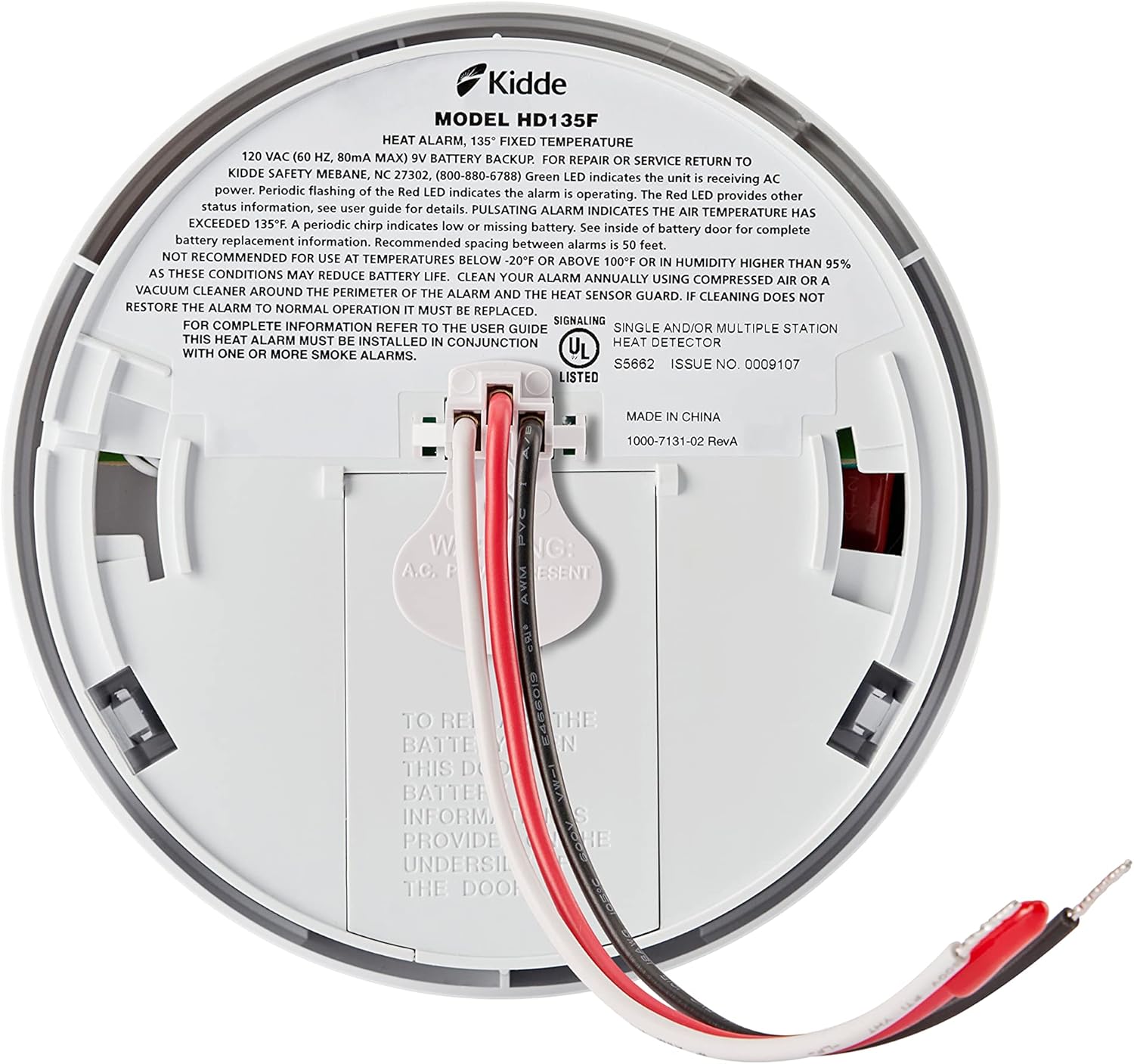 Kidde Heat Detector, Hardwired with Battery Backup & 2 LEDs, Interconnect Capability, Ideal for Garages
