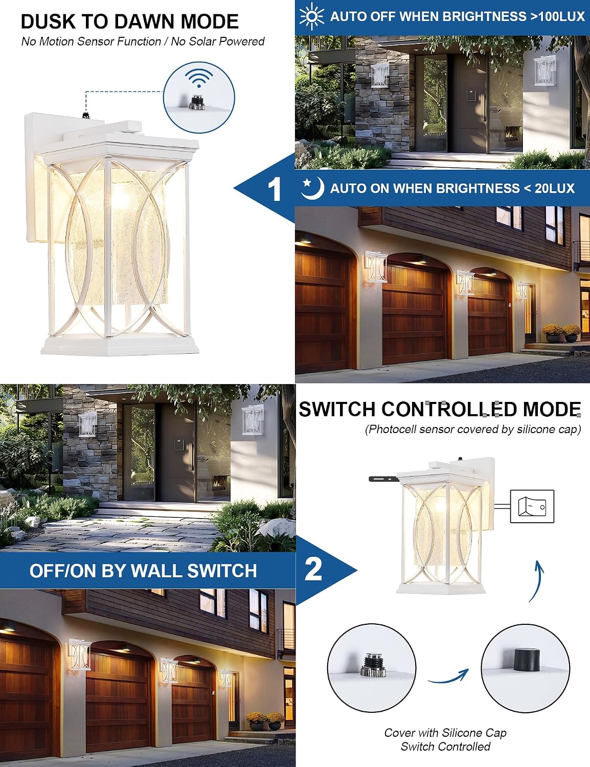Dusk to Dawn Modern Outdoor Coach Lantern Exterior Light Fixtures Black Aluminum with Crack-Like Glass Waterproof Wall Sconce Mission Outside Light