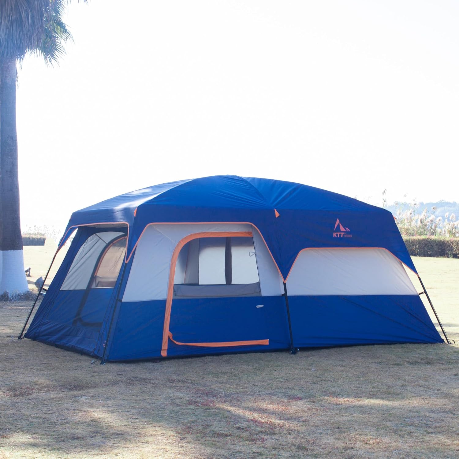 KTT Extra Large Tent 12-14 Person, Family Cabin Tents, 2 Rooms, Straight Wall, 2 Doors 4 Windows with Mesh, Waterproof, Double Layer