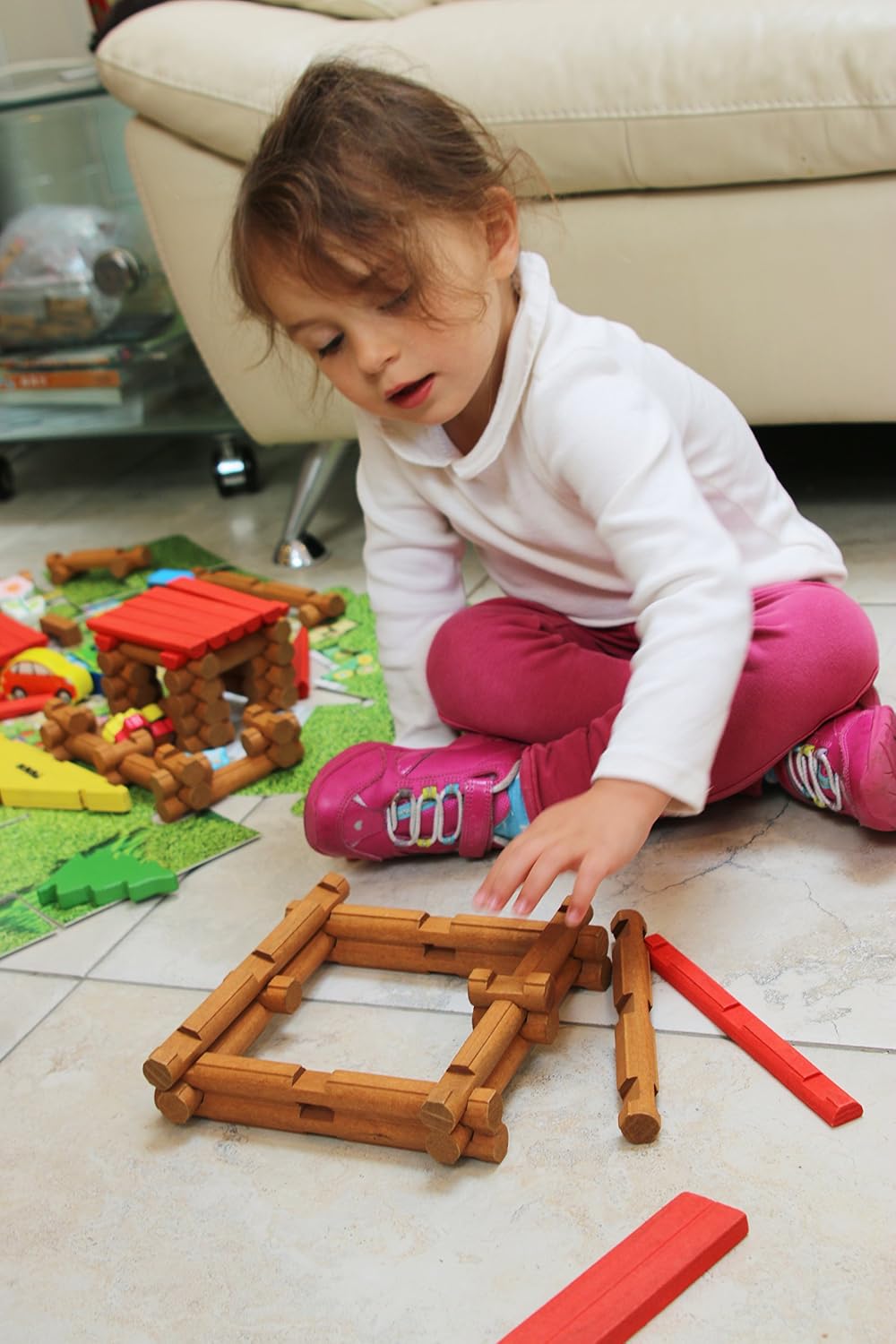 TOWO Wooden Log Building Set, 207-Piece Farm House Construction Toy | 207-piece wooden log farm playset for building a farmhouse