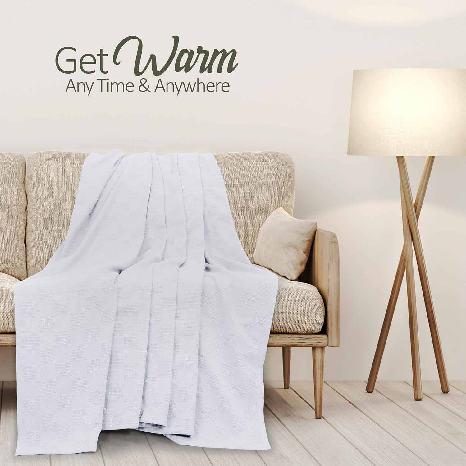 Oakias 100% Cotton Blanket Queen Size, White 90 x 90 Inches – 350 GSM Soft