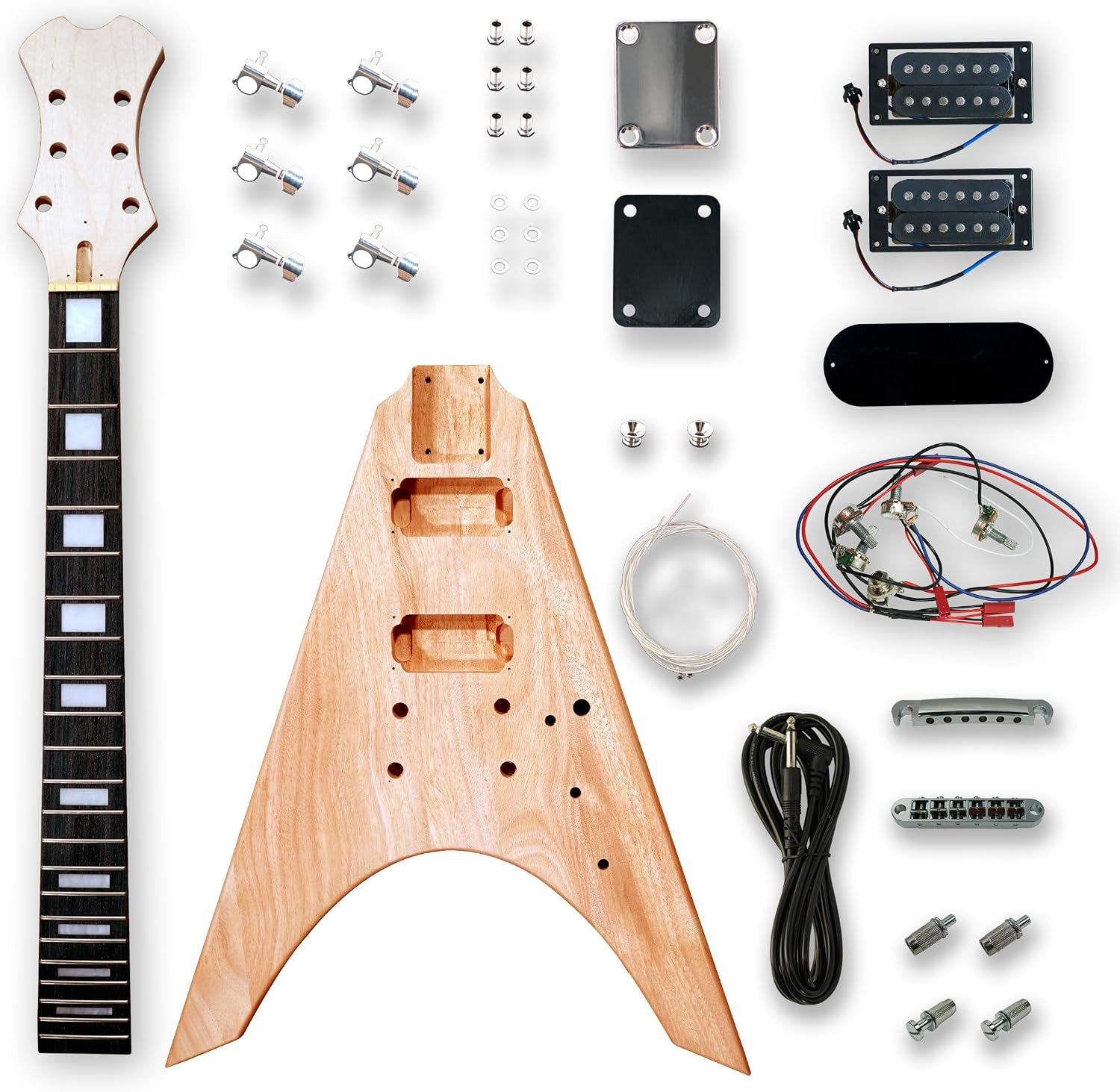 DIY Electric Guitar Kits Okoume wood Body curved top with mahogany veneer cover maple neck & composite ebony fingerboard