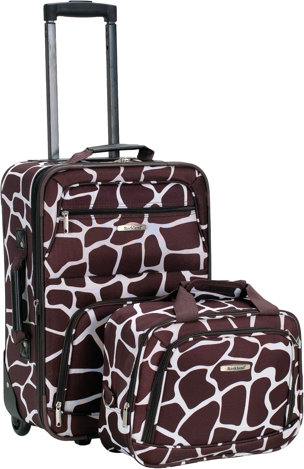 Rockland Fashion Softside Upright Luggage Set,Expandable, Telescopic Handle, Wheel, Black Dot, 2-Piece (14/19)
