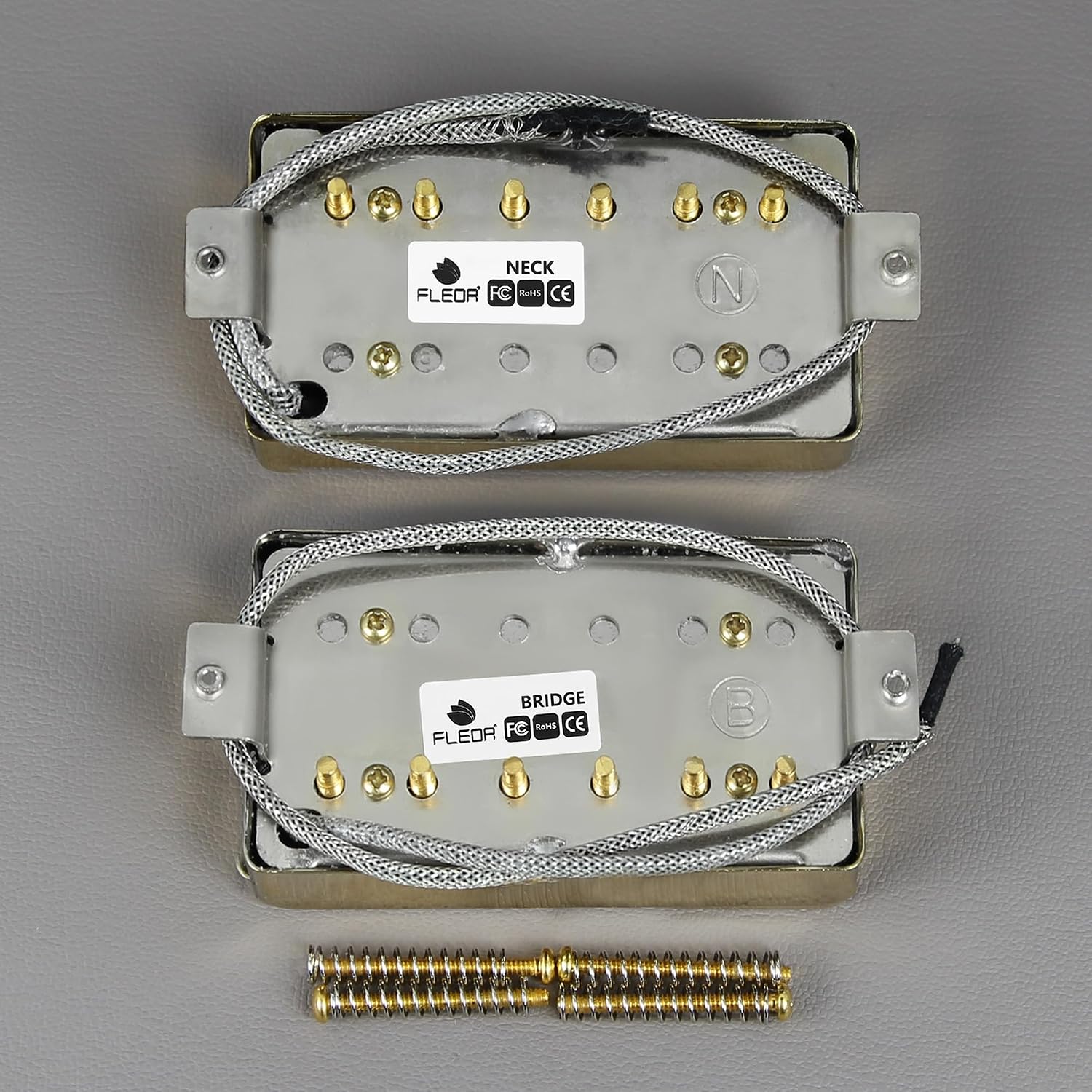 FLEOR Alnico5 Guitar Humbucker Pickup Set Chrome Bridge & Neck Pickups Compatible with LP style Guitar Part