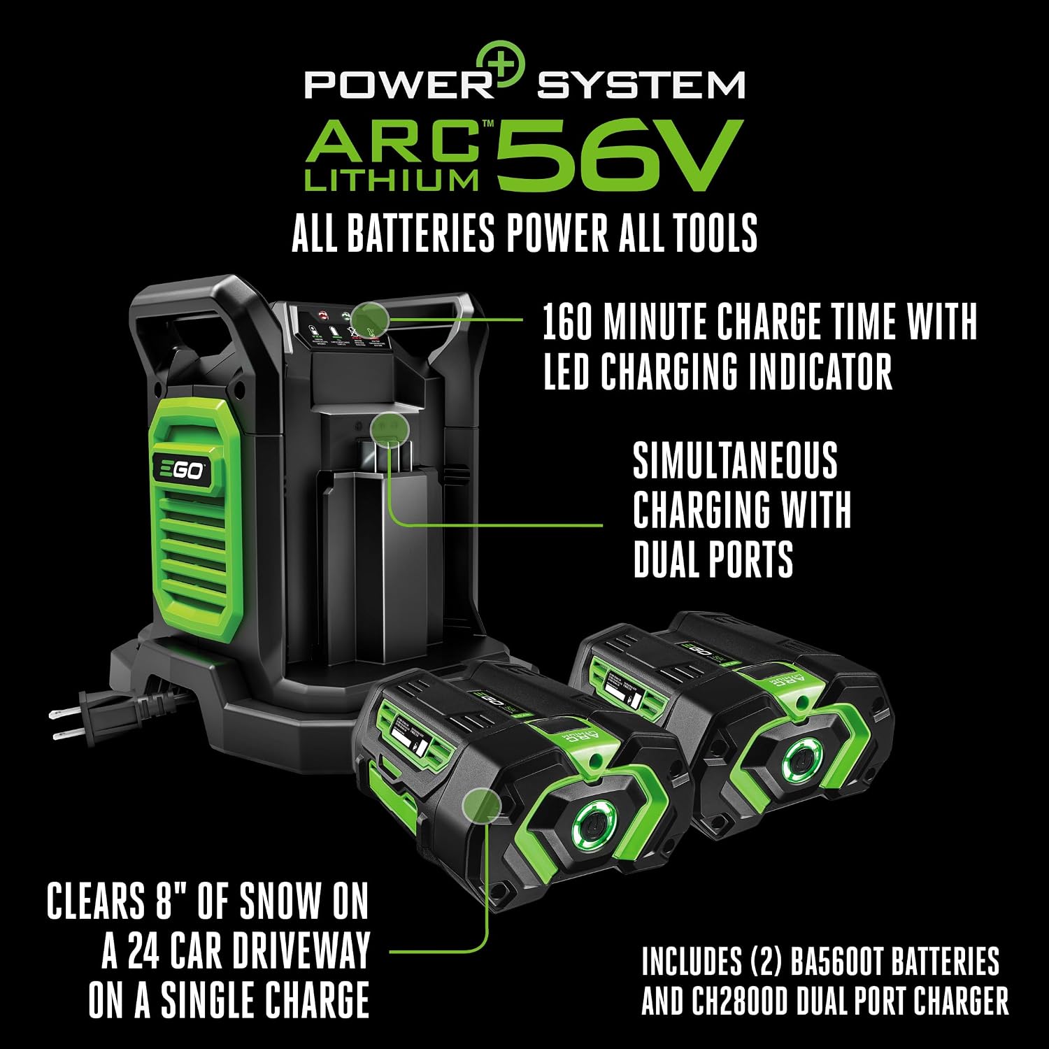 EGO SNT2405 24" Cordless Snow Blower Kit, Self Propelled, w/ 2 7.5Ah Batteries