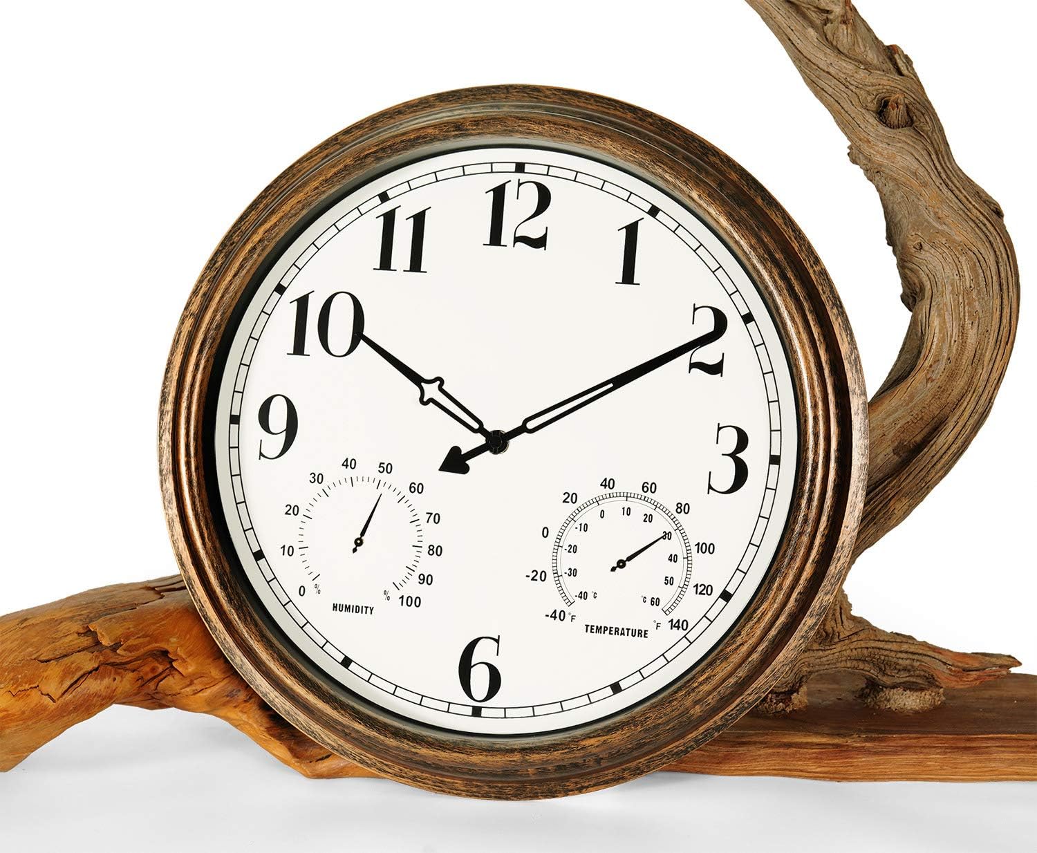 16 Inch Large Outdoor Wall Clock, Waterproof Vintage Non-Ticking Clock with Thermometer and Hygrometer Combo