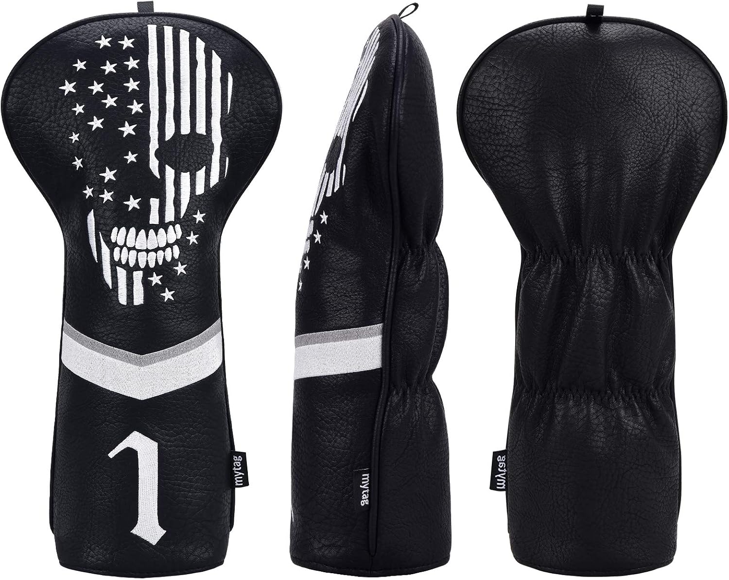 Skull Golf Head Covers Black Synthetic Leather Skeleton Golf Headcovers Set
