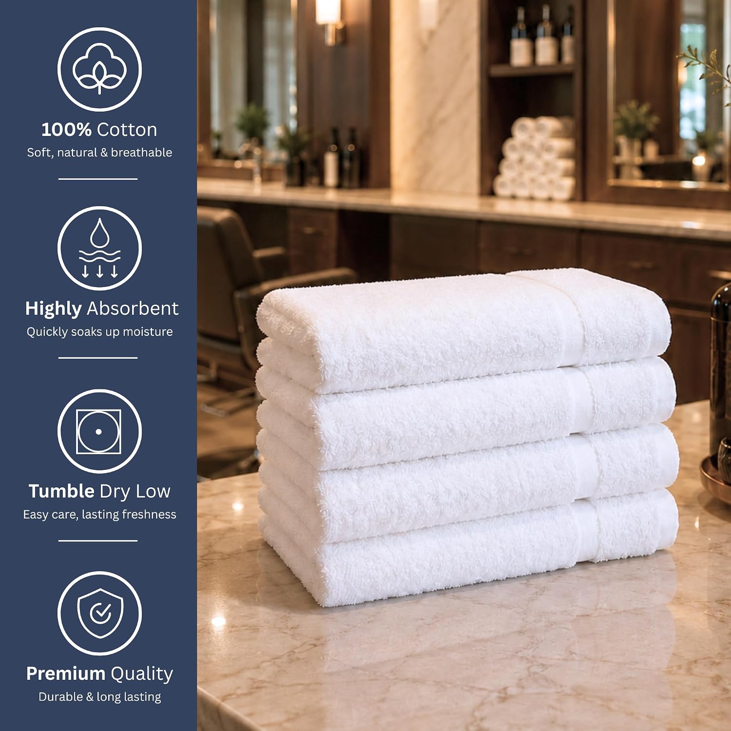 Utopia Towels Salon Towels, Pack of 24, 16x27 in, 100% Cotton, White | Highly Absorbent Lightweight Cotton Salon Towels for Hand, Gym & Beauty Care - Soft, Ideal for Spa & Home Hair Care