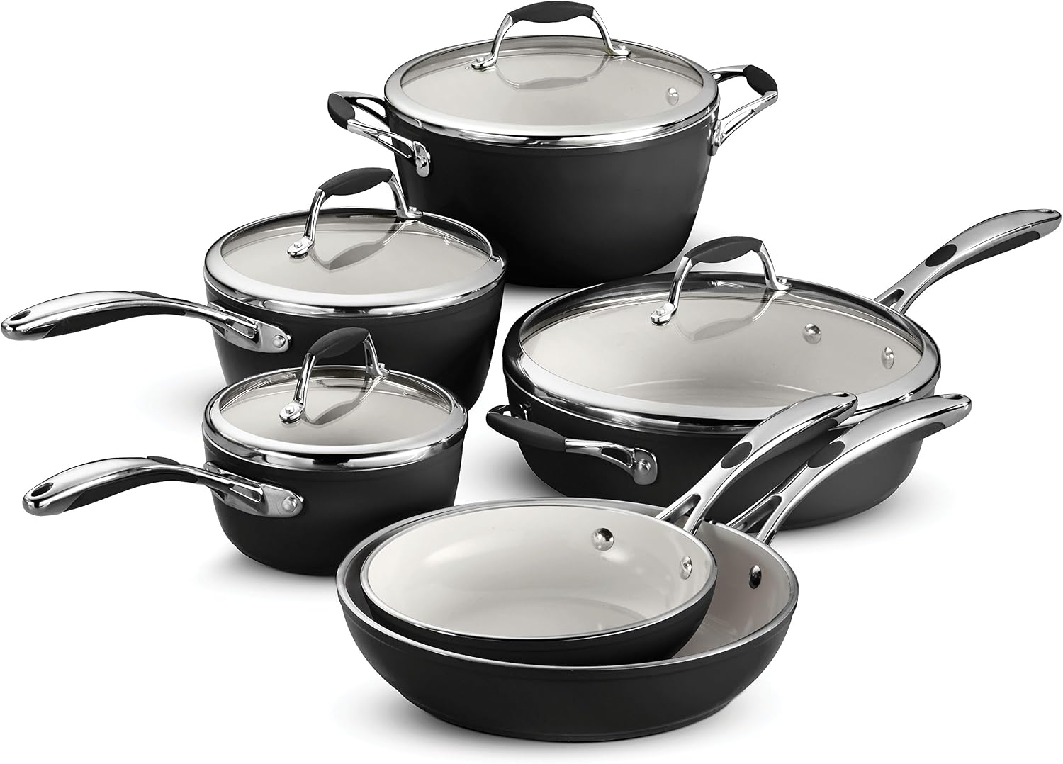 Tramontina Ceramica Deluxe 1.5-Quart Sauce Pan with Glass Lid | Ceramic Non Stick Small Saucepan, Oven-Safe, Metallic Black
