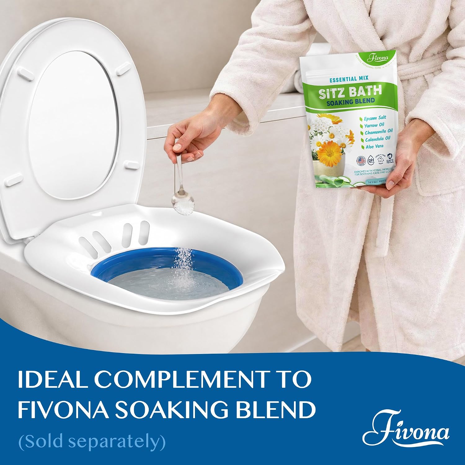 Fivona Sitz Bath for Toilet Seat Postpartum and Hemorrhoids Care - Yoni Steam Seat - Foldable Basin for Epsom Salt Soak - Portable Bidet BPA Free