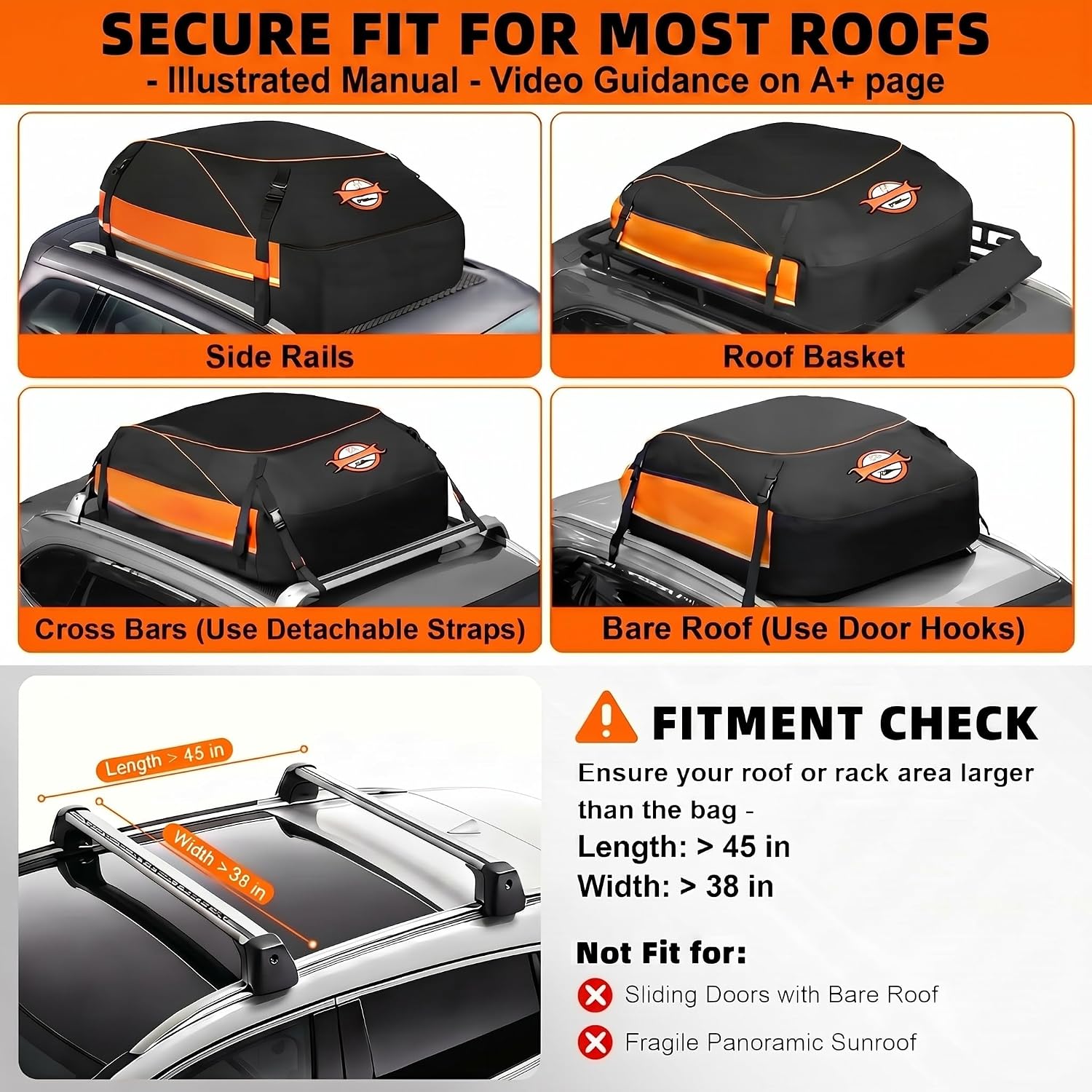 Sailnovo Aerodynamic Rooftop Cargo Carrier Bag, 20 Cubic Feet Waterproof | Fit Most Vehicles with/Without Rack, Hold Luggage for 4-6, Include Anti-Slip Mat, Storage Bag, Reinforced Straps & Lock