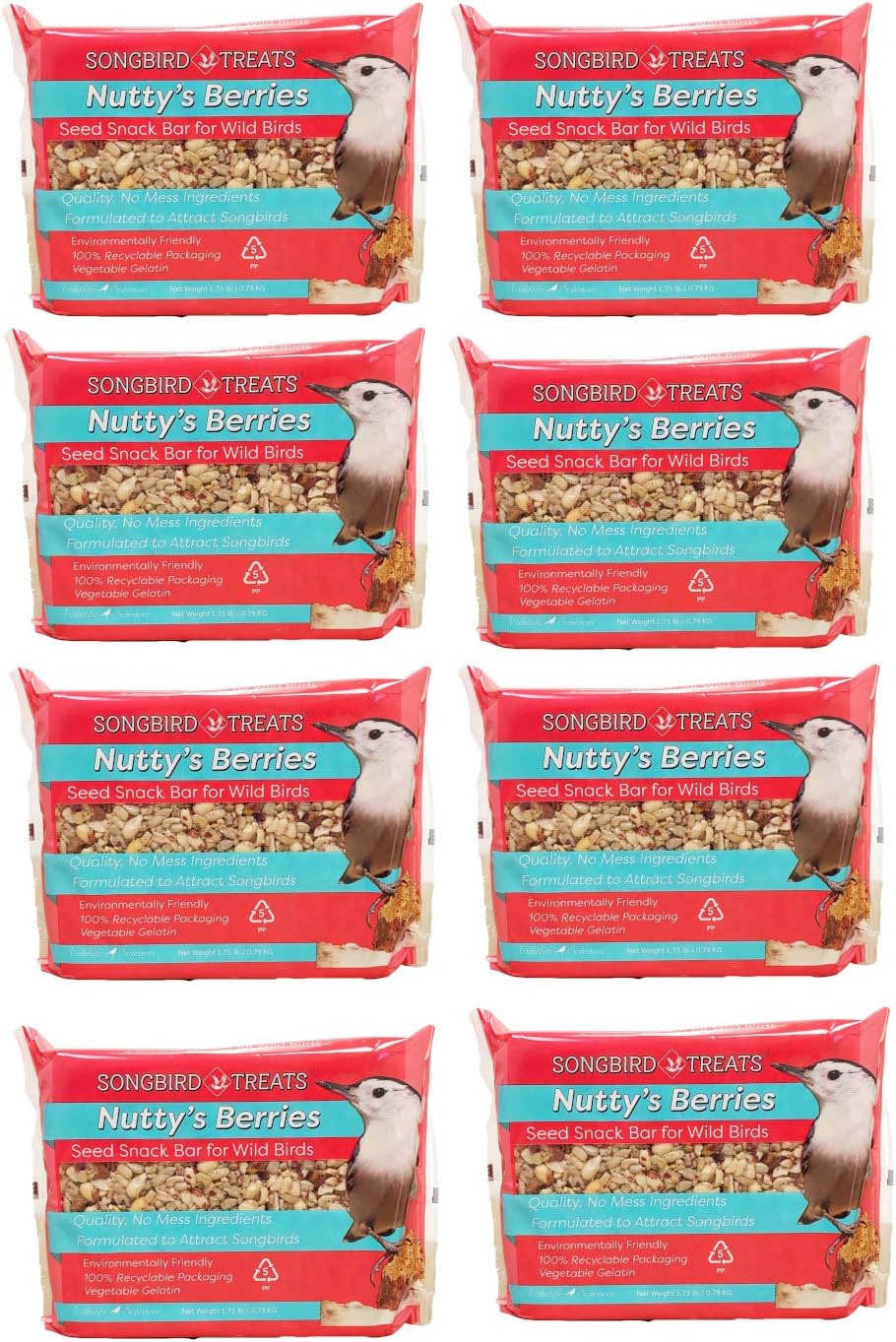Wildlife Sciences Songbird Treats Seed Bars | 8 Pack of 2 lb Bird Seed Cakes for Wild Birds (Wild Bird Buffet)